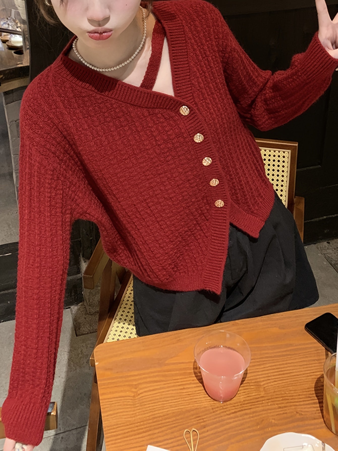 Sixsr Asymmetrical Solid Knit Cardigan, Casual Long Sleeve Sweater With Buttons, Women's Clothing