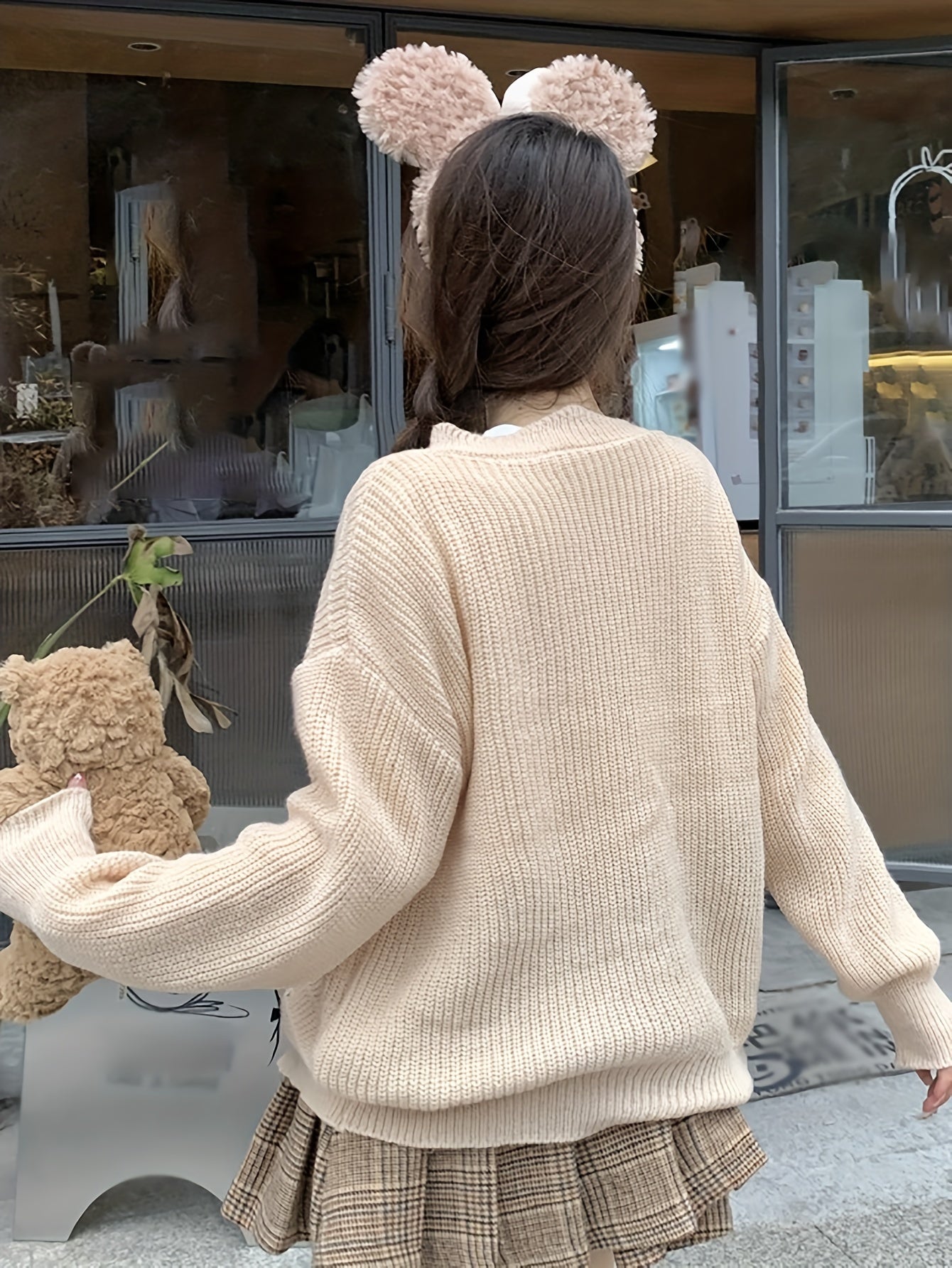 Sixsr Bow Tie Button Front Knitted Cardigan Sweater, Casual Long Sleeve Sweater For Fall & Winter, Women's Clothing
