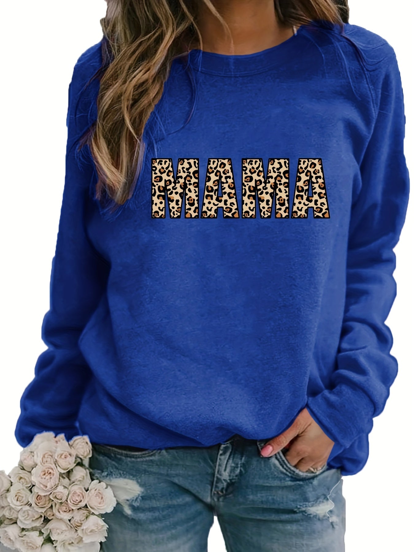 Sixsr Leopard Letter Print Pullover Sweatshirt, Casual Long Sleeve Crew Neck Sweatshirt For Fall & Winter, Women's Clothing