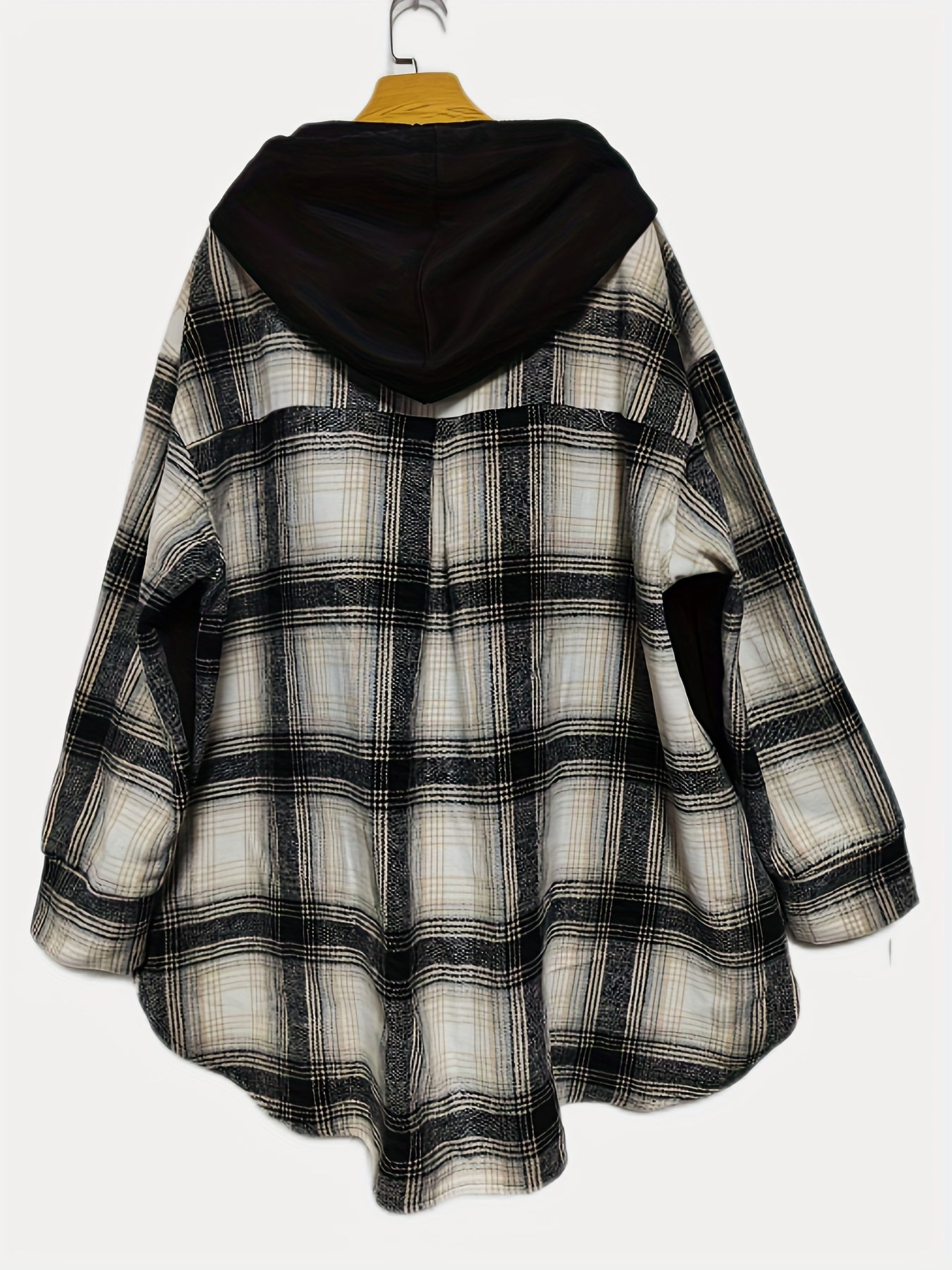 Sixsr Plus Size Casual Hoodie, Women's Plus Plaid Print Long Sleeve Drawstring Sweatshirt