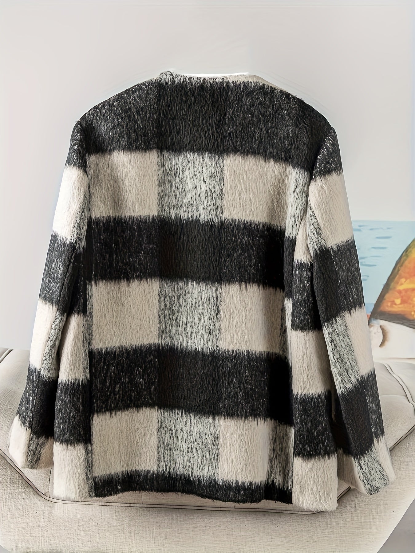 Sixsr Plaid Print Button Front Coat, Chic Long Sleeve Dual Pockets Cardigan For Fall & Winter, Women's Clothing