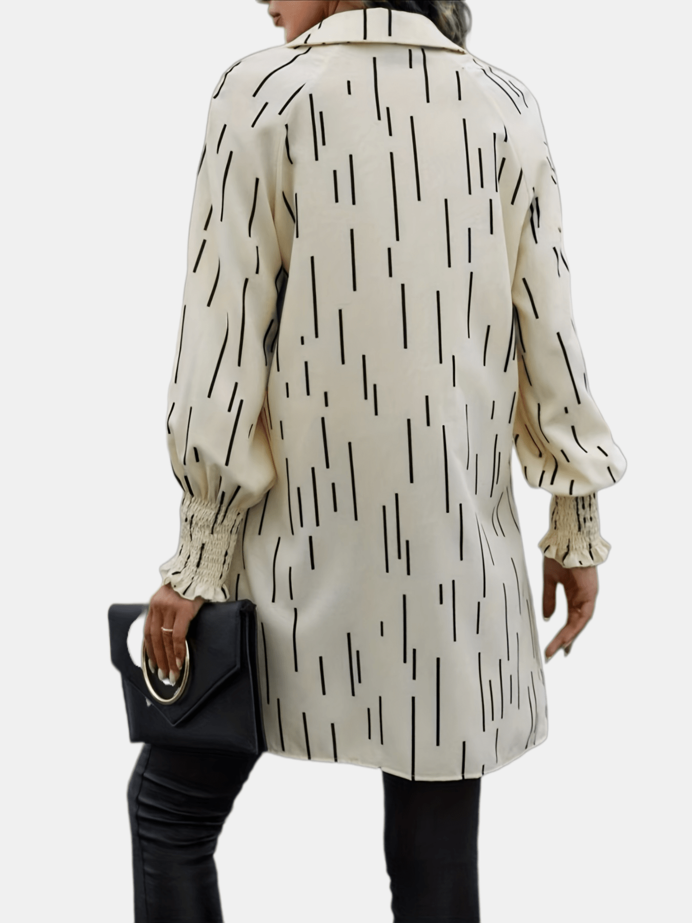 Sixsr Striped Print Dipped Hem Blouse, Casual Shirred Long Sleeve Blouse, Women's Clothing