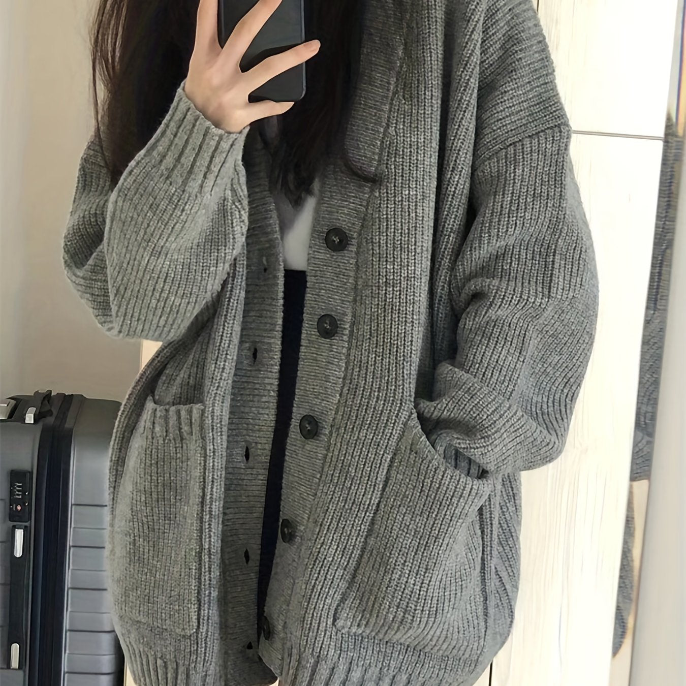 Sixsr Solid Button Up Pocket Cardigan, Casual Long Sleeve Cardigan For Fall & Winter, Women's Clothing
