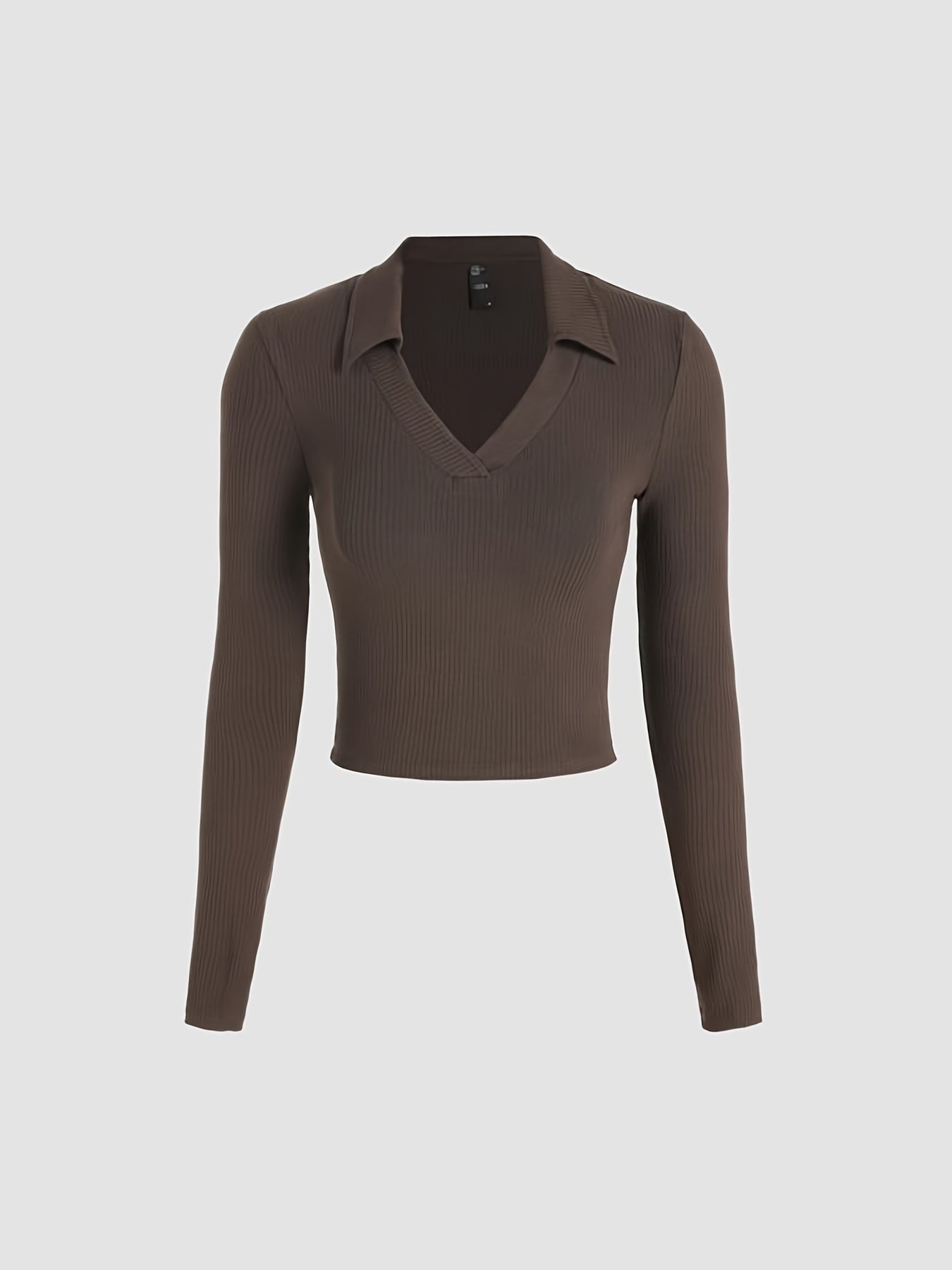 Sixsr Solid Polo Neck Long Sleeve Skinny Shirt, Mature Stylish Short Length Spring & Fall Shirt, Women's Clothing