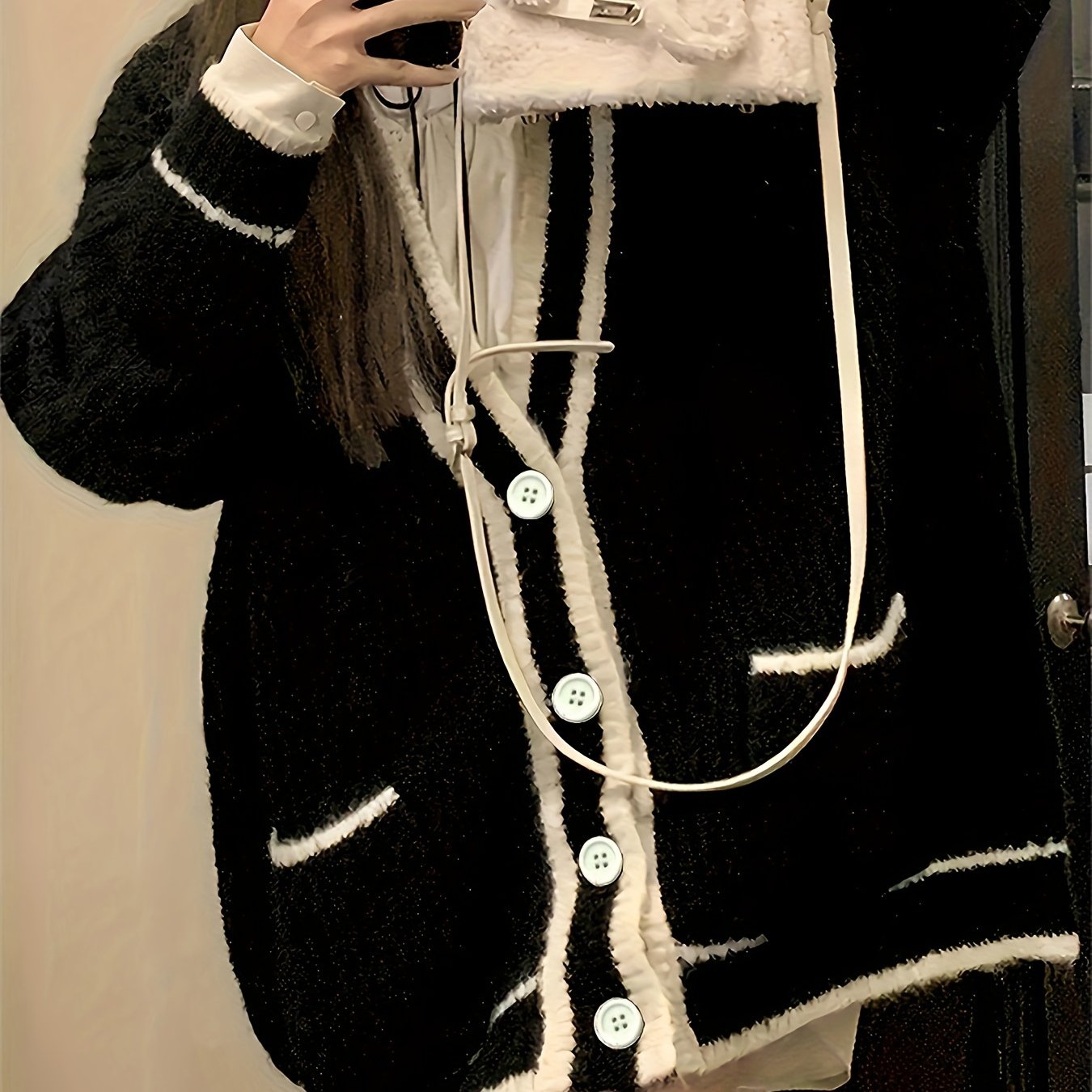 Sixsr Contrast Trim Botton Up Cardigan, Casual Long Sleeve Pocket Loose Sweater For Fall & Winter, Women's Clothing