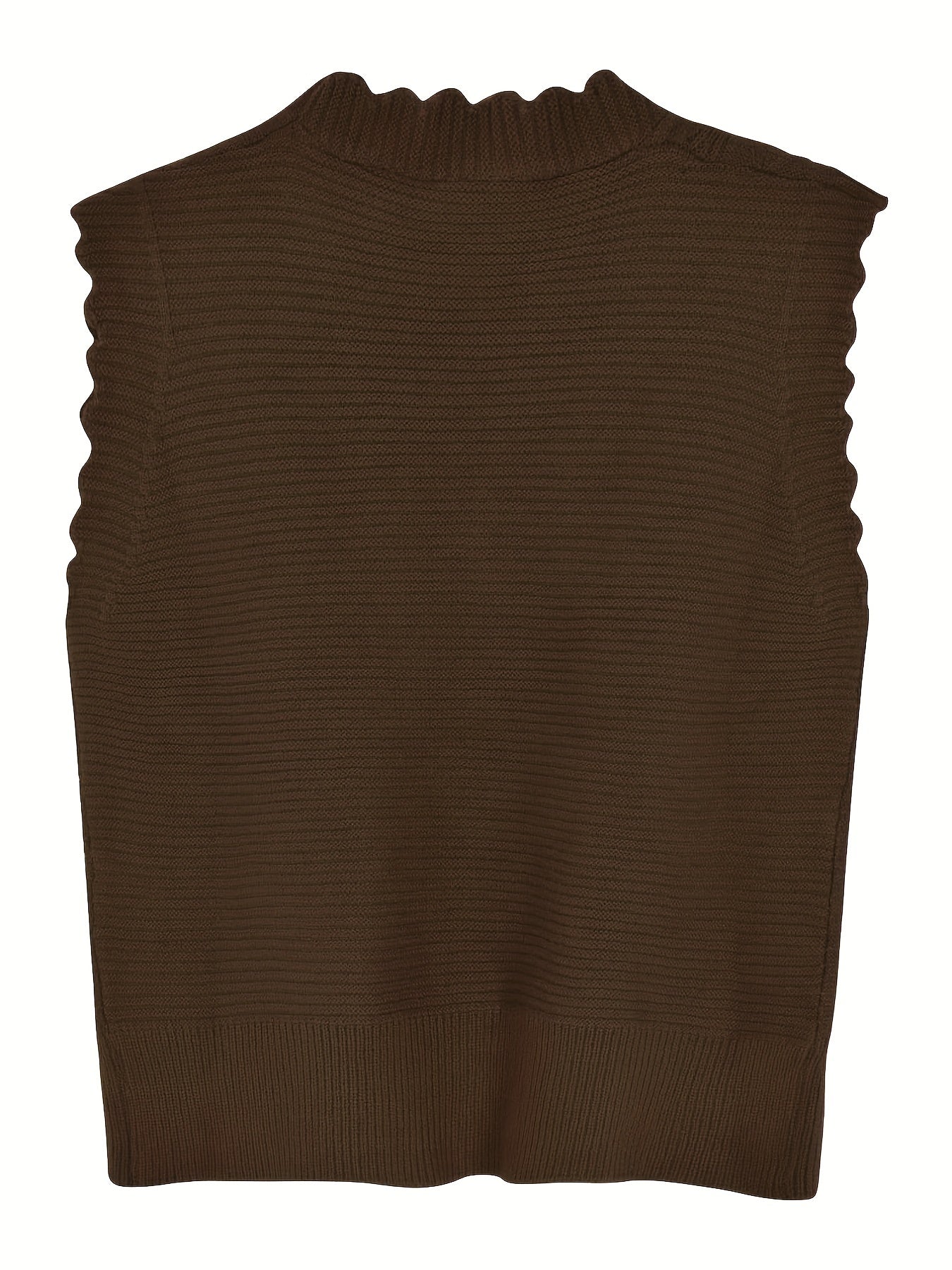 Sixsr Cable Knit Button Sweater Vest, Casual Sleeveless V Neck Scallop Trim Sweater, Women's Clothing