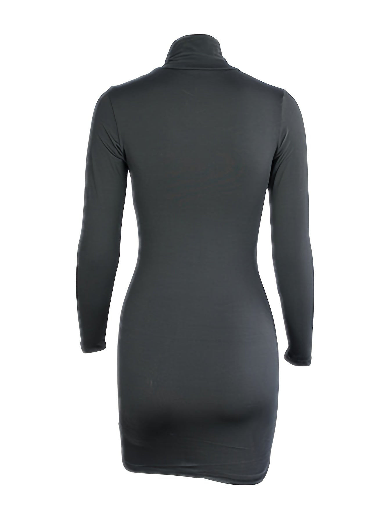 Sixsr Solid Slim Mock Neck Dress, Casual Long Sleeve Bodycon Dress, Women's Clothing