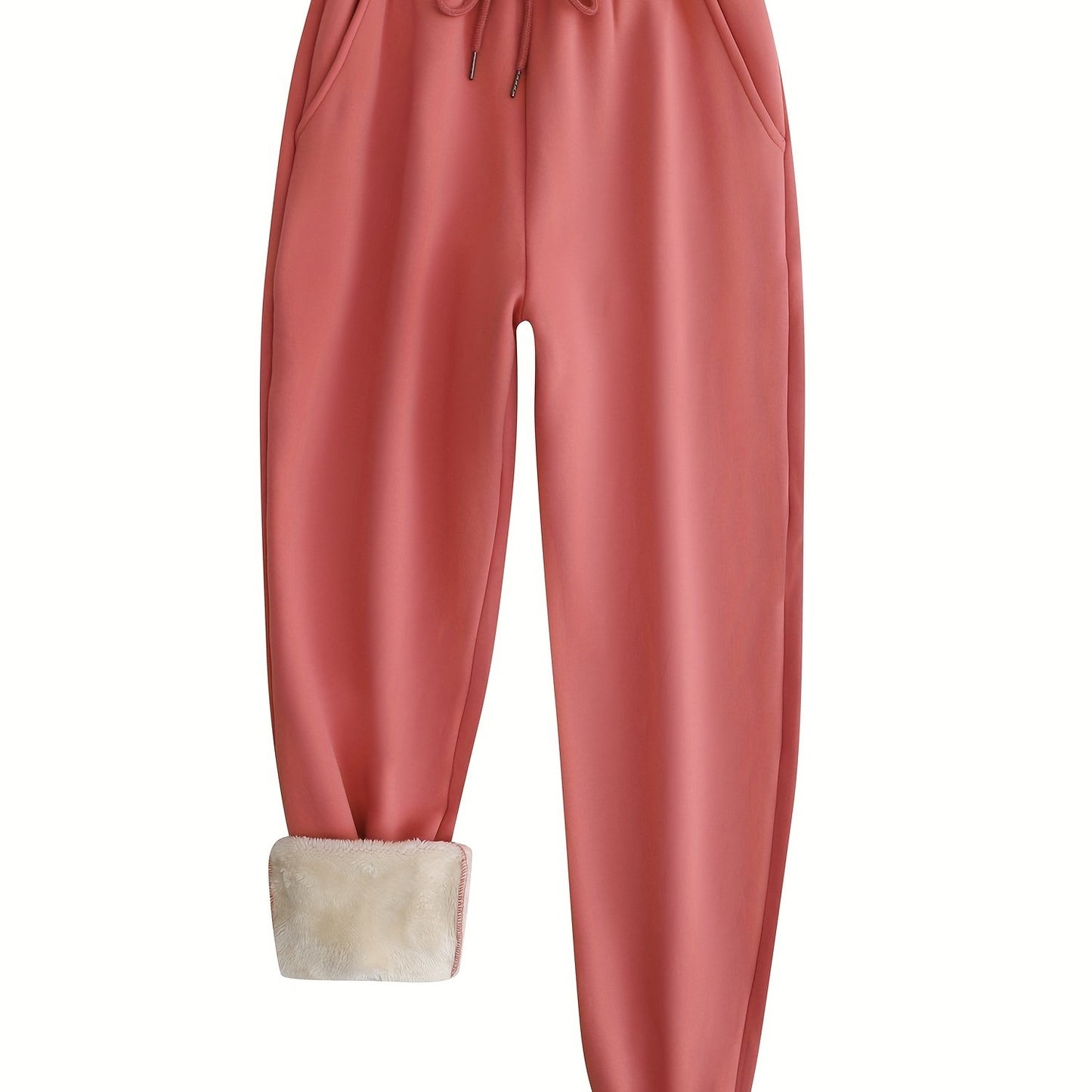 Sixsr Winter Plush Thermal Pants, Casual Drawstring Pocket Pants, Women's Clothing