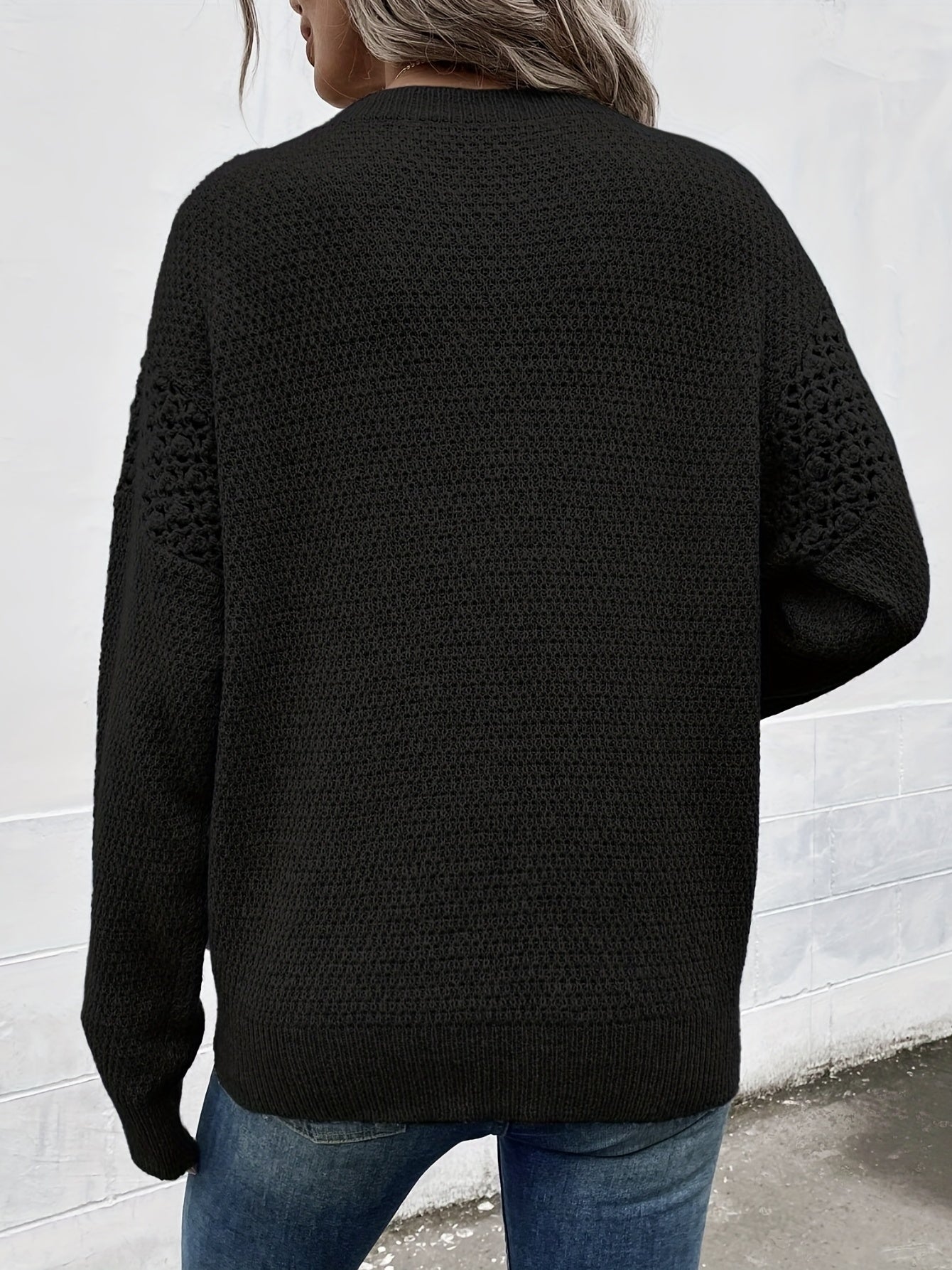 Sixsr Solid Crew Neck Pullover Sweater, Casual Long Sleeve Sweater, Women's Clothing