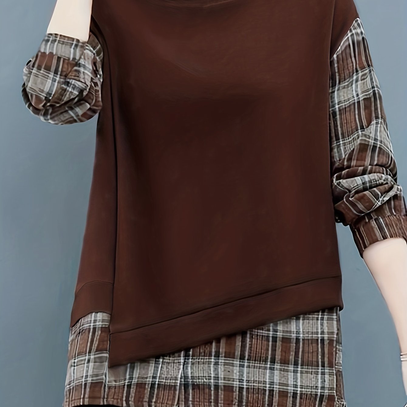 Sixsr Long Sleeve Plaid Pullover, Crew Neck Casual Top For Spring & Fall, Women's Clothing