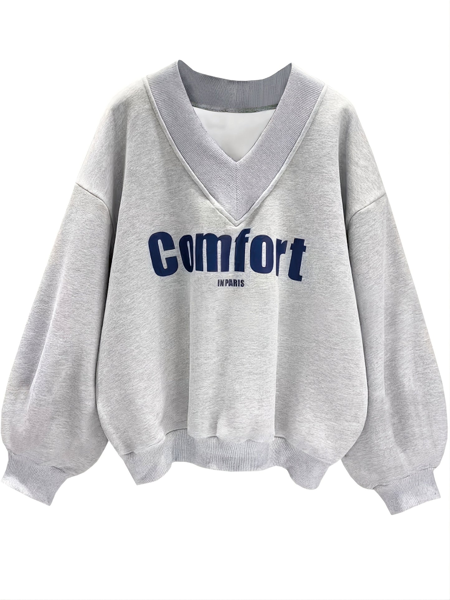 Sixsr Letter Graphic Print Sweatshirt, Long Sleeve V Neck Pullover Sweatshirt, Casual Tops For Fall & Winter, Women's Clothing