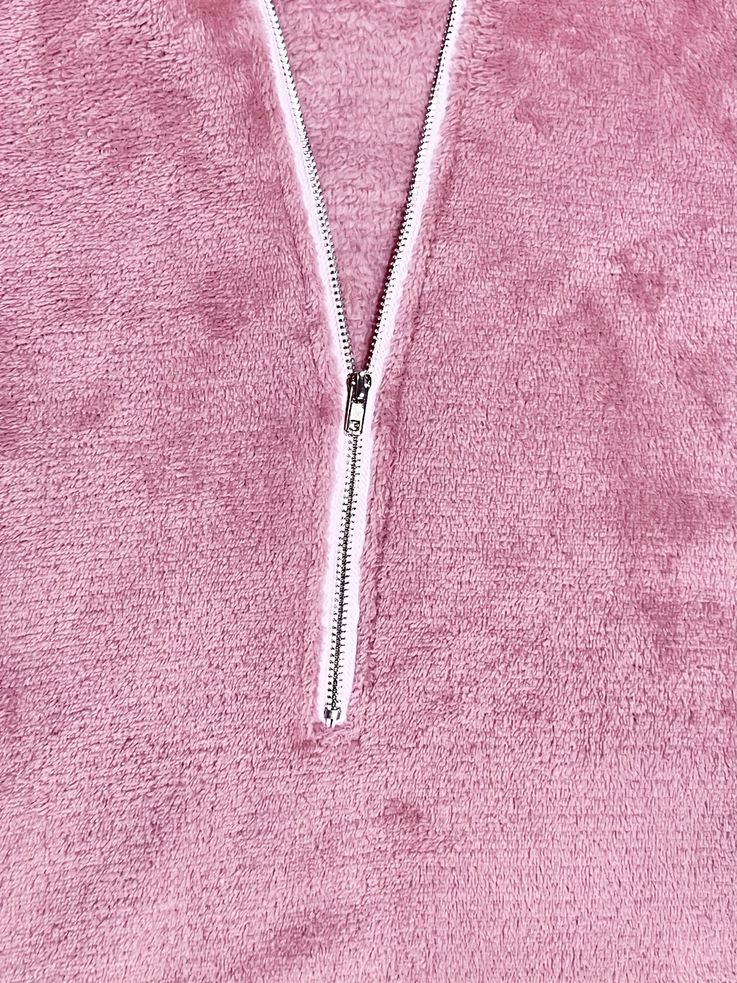 Sixsr Plus Size Casual Top, Women's Plus Solid Fleece Zipper Long Sleeve Hooded Teddy Top With Pockets