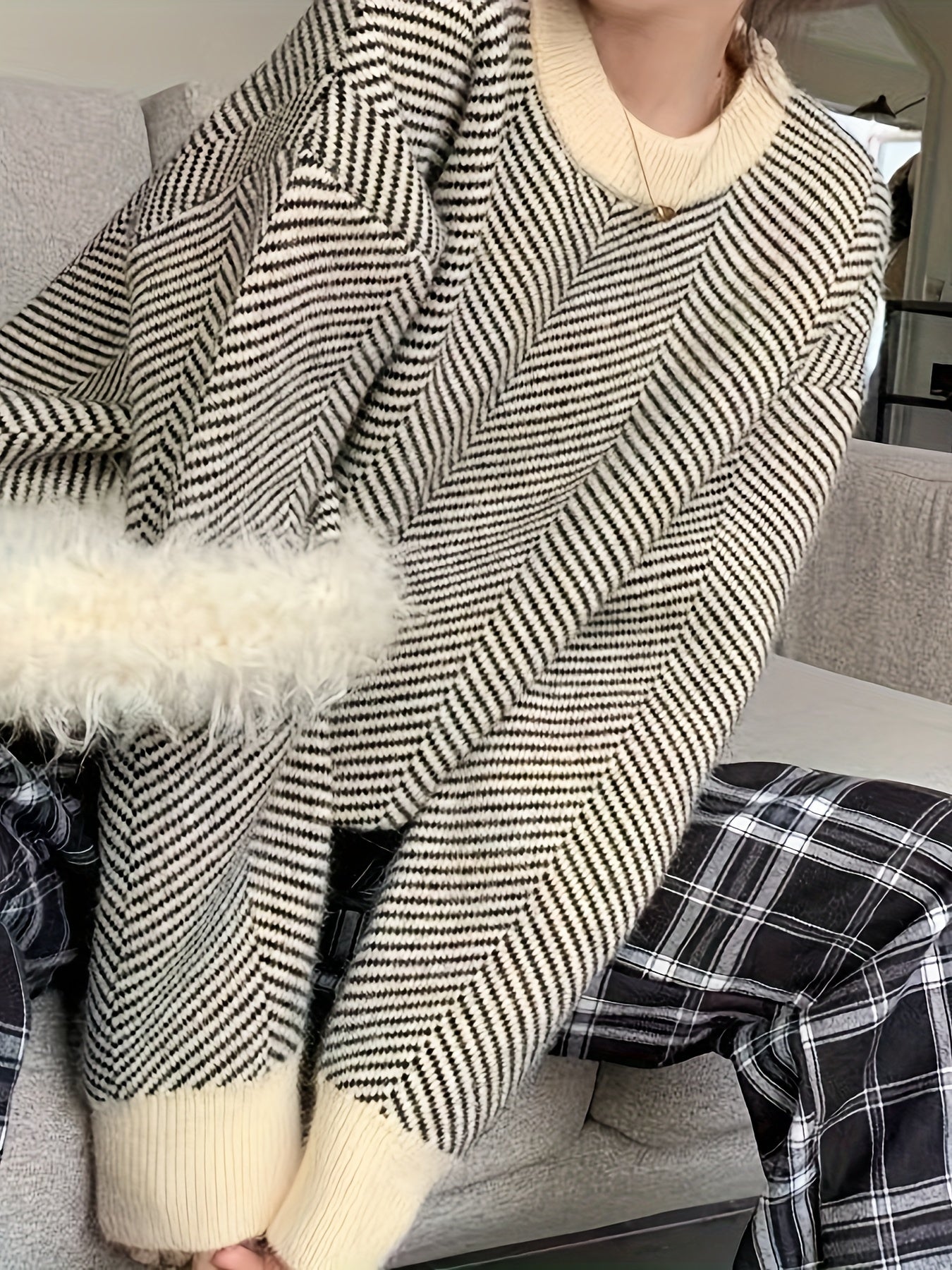 Sixsr Striped Crew Neck Pullover Sweater, Casual Long Sleeve Loose Sweater, Women's Clothing