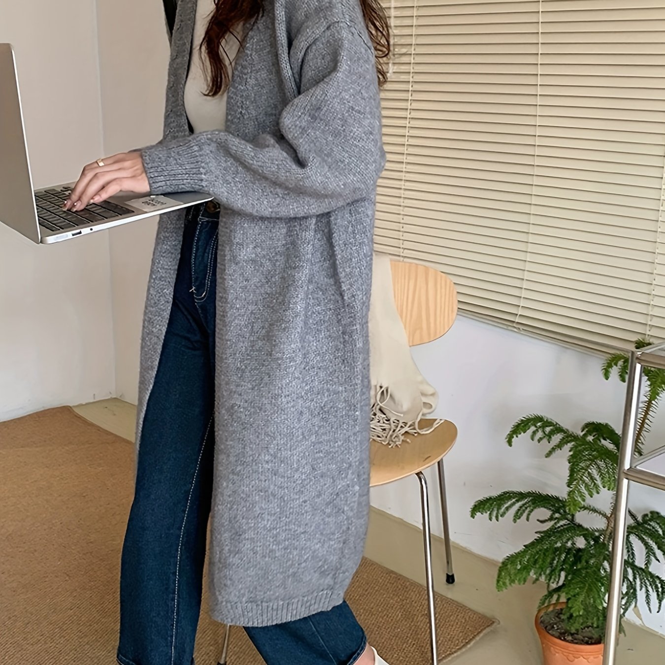 Sixsr Solid Open Front Cardigan, Elegant Long Sleeve Cardigan For Spring & Fall, Women's Clothing