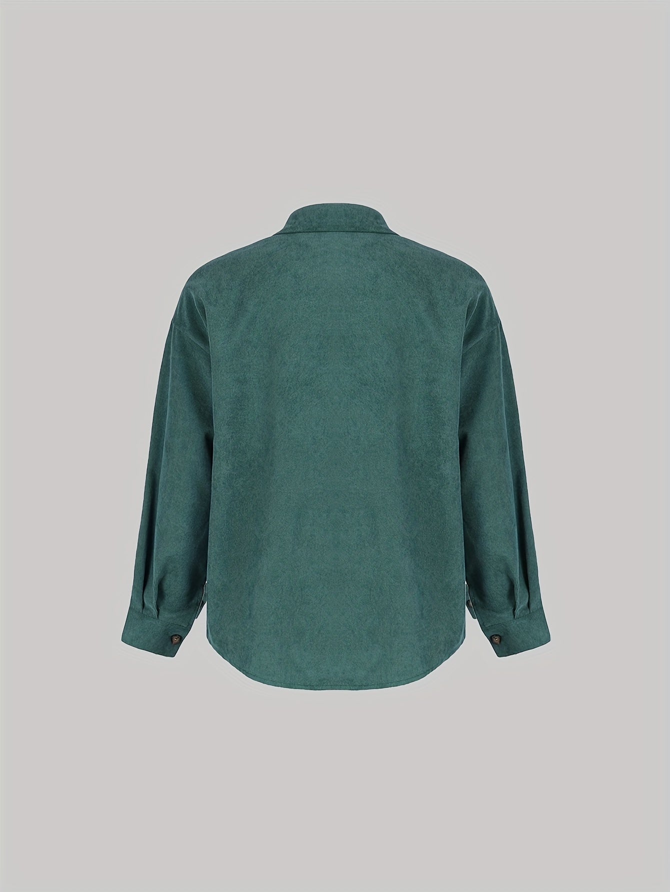 Sixsr Plus Size Casual Blouse, Women's Plus Solid Corduroy Long Sleeve Button Up Lapel Collar Shirt Top