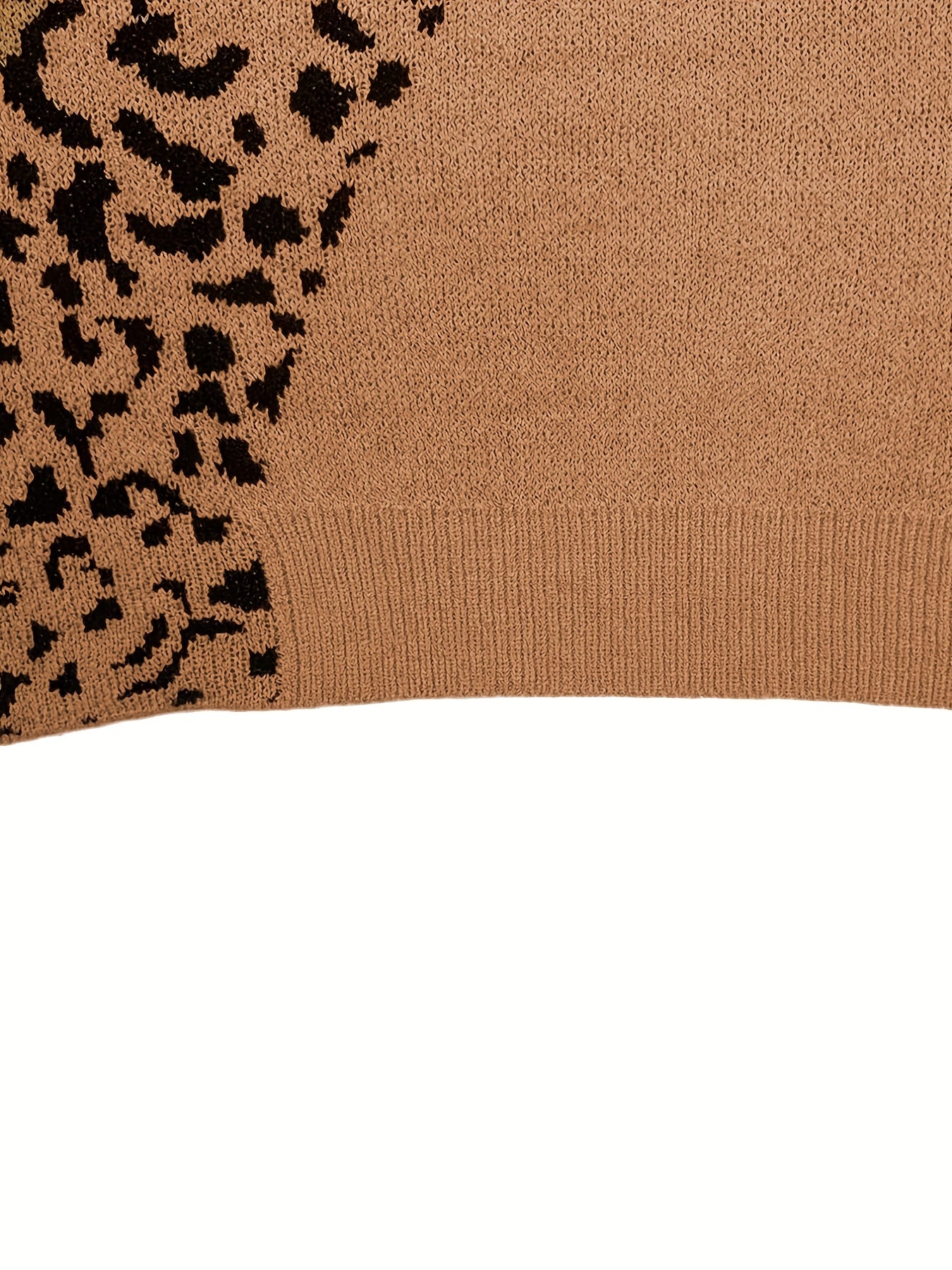 Sixsr Plus Size Casual Sweater, Women's Plus Leopard One Shoulder Long Sleeve Mock Neck Pullover Jumper