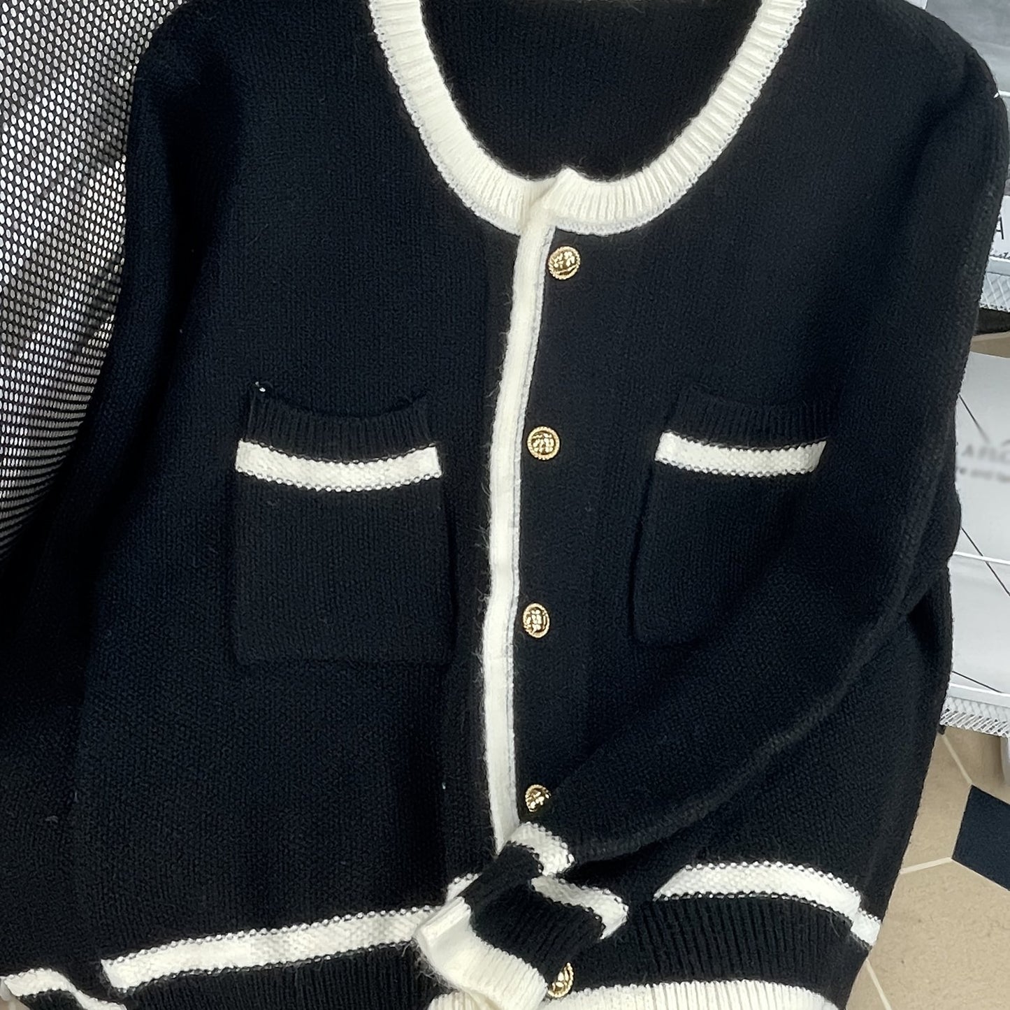 Sixsr Contrast Trim Button Up Knit Cardigan, Casual Long Sleeve Crew Neck Sweater With Pocket, Women's Clothing