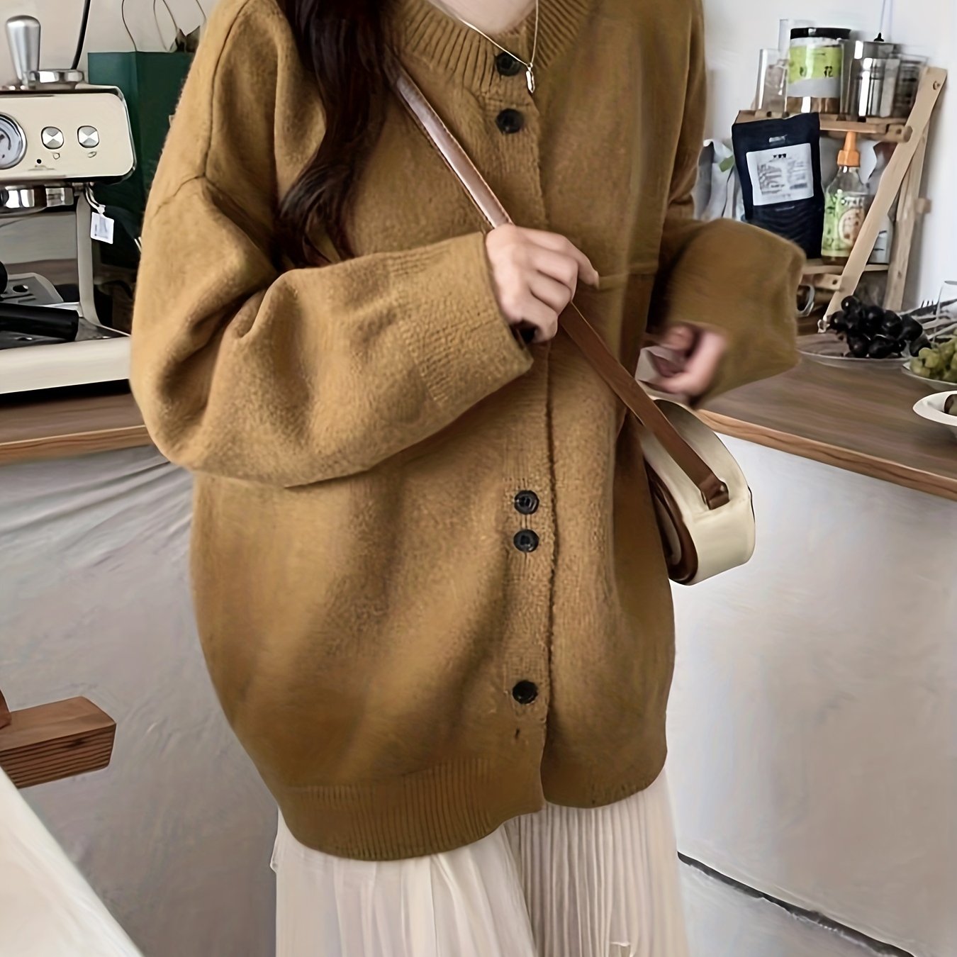 Sixsr Solid Button Down Knit Cardigan, Casual Long Sleeve Drop Shoulder Sweater, Women's Clothing