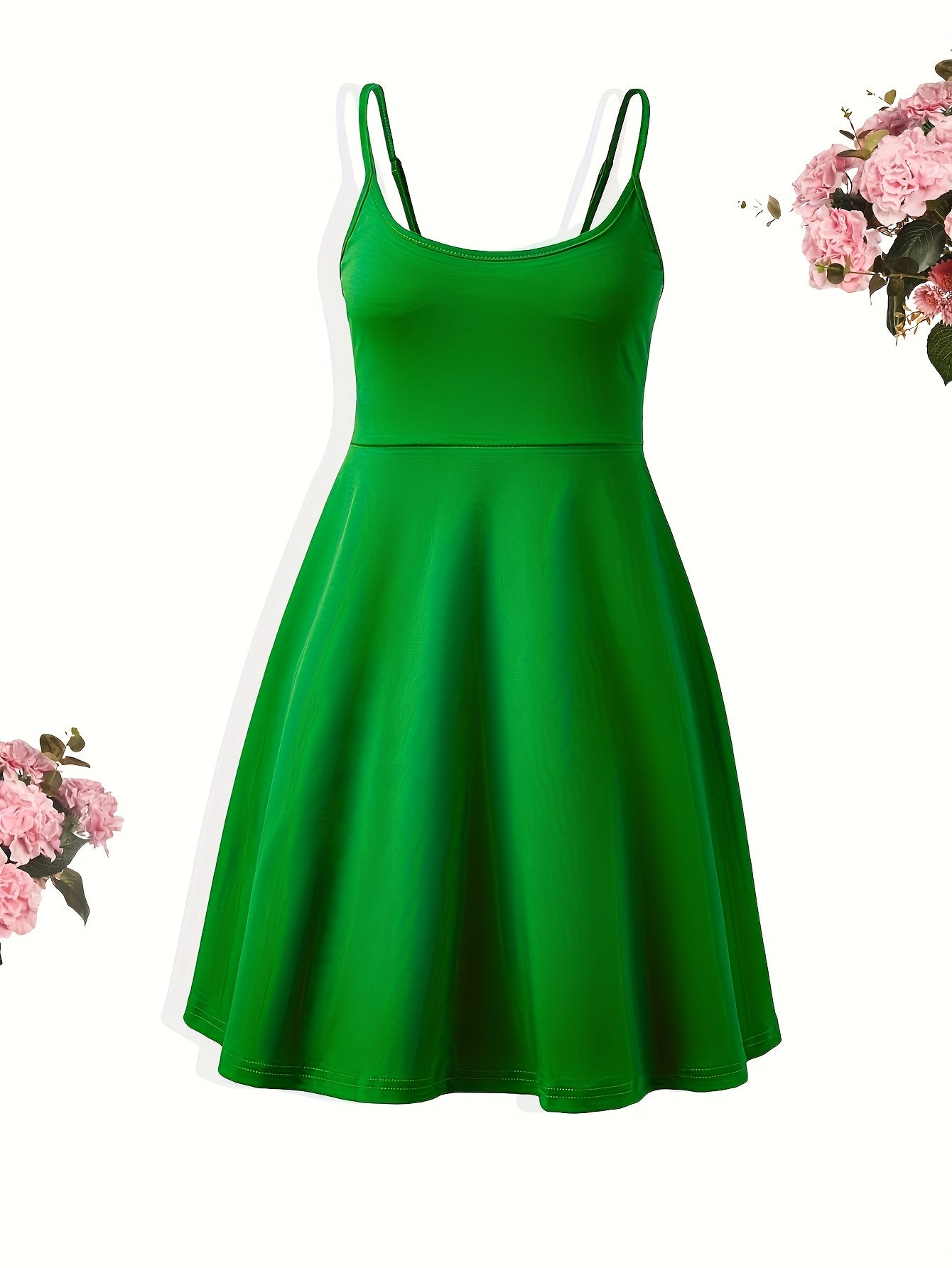 Sixsr  Backless Spaghetti Strap Dress, Elegant Scoop Neck Solid Dress, Women's Clothing