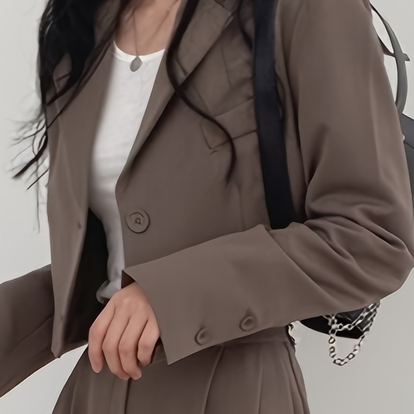 Sixsr Solid Button Front Crop Blazer, Elegant Lapel Long Sleeve Blazer For Office & Work, Women's Clothing