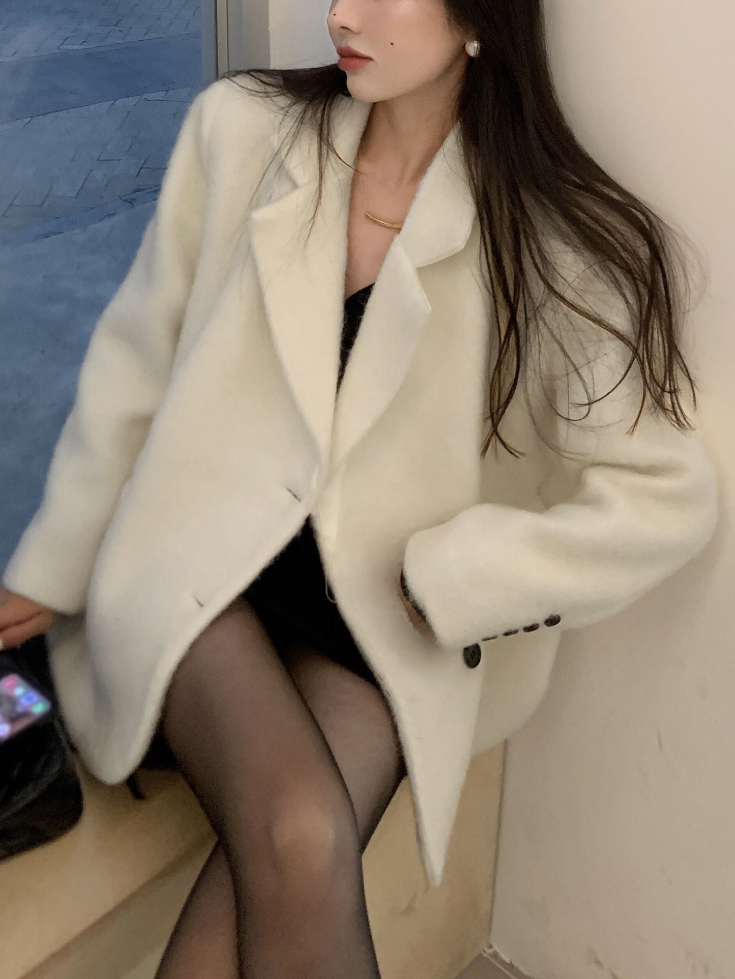 Sixsr Notched Collar Button Front Coat, Elegant Long Sleeve Coat For Office & Work, Women's Clothing