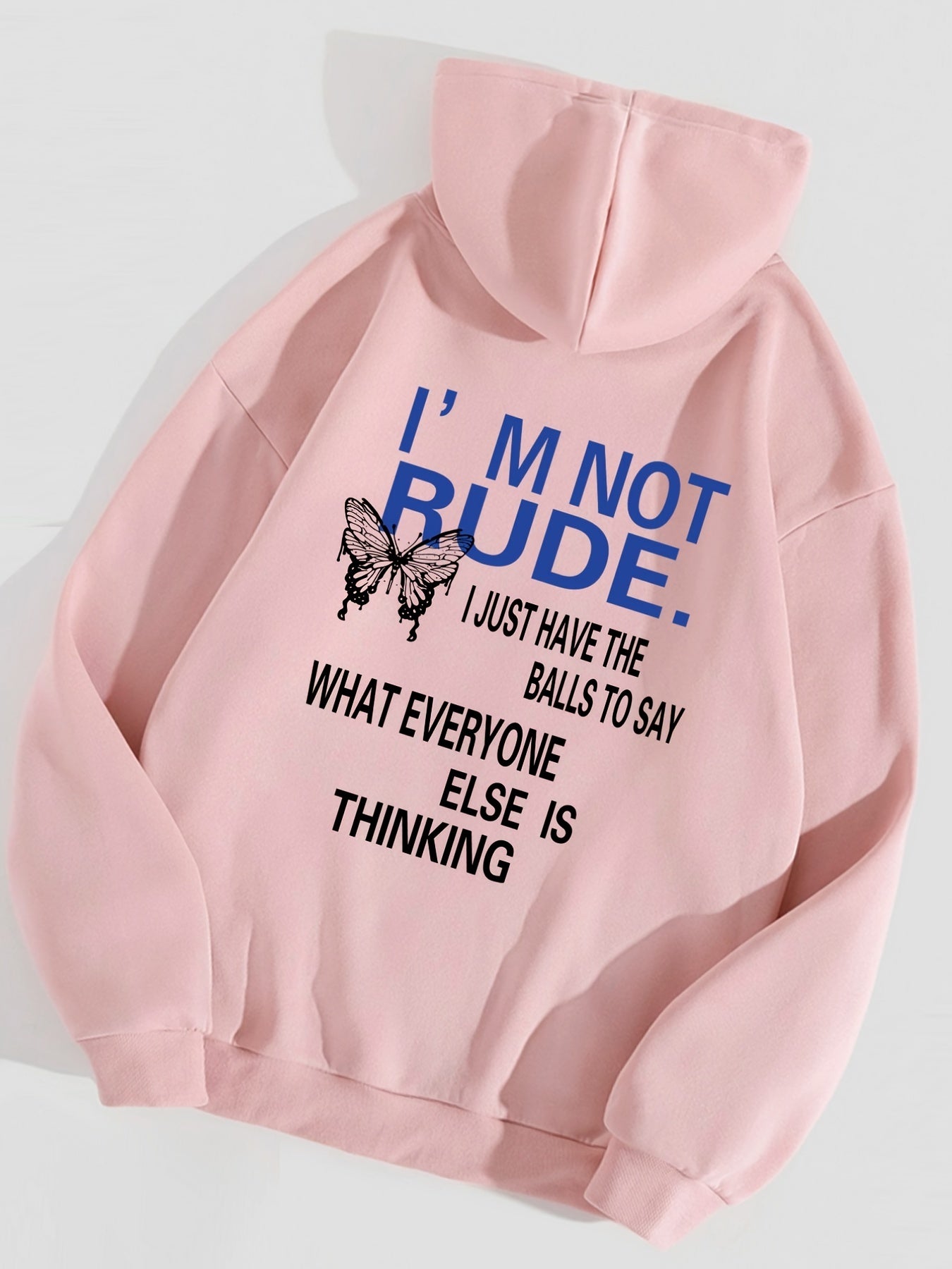 Sixsr Butterfly Letter Print Drawstring Loose Hoodie, Casual Hooded Pocket Fashion Long Sleeve Sweatshirt, Women's Clothing