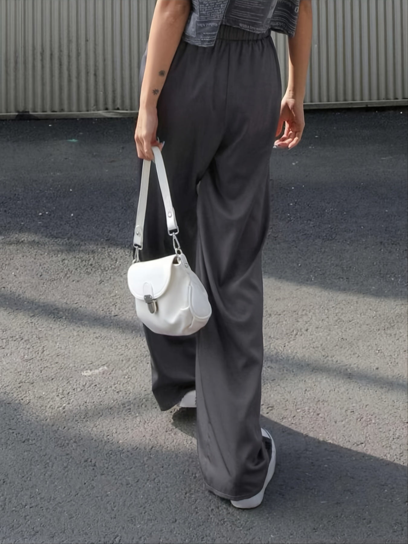 Sixsr Solid Straight Wide Leg Pants, High Waist Elastic Pants, Casual Every Day Pants, Women's Clothing