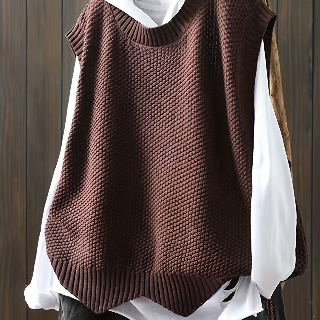 Sixsr Solid Crew Neck Knitted Vest, Casual Sleeveless Loose Sweater, Women's Clothing