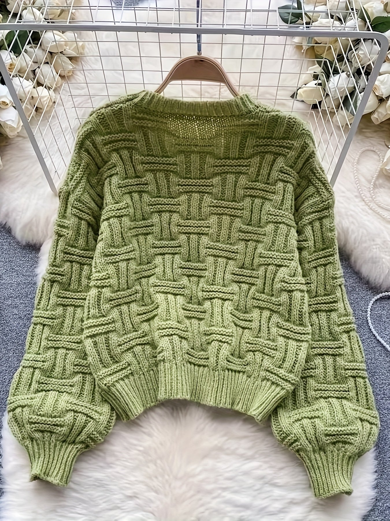 Sixsr Solid Crew Neck Pullover Sweater, Casual Long Sleeve Loose Sweater For Fall & Winter, Women's Clothing