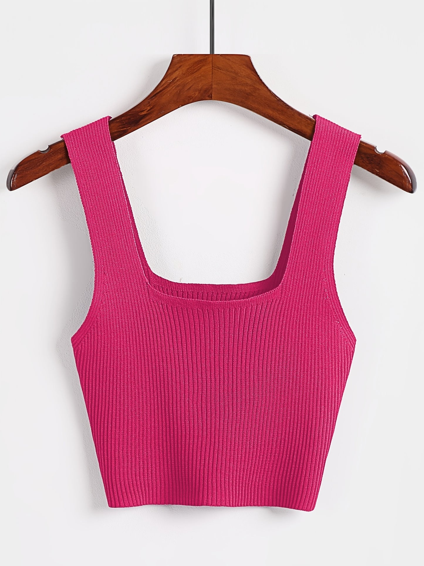 Sixsr Solid Cropped Rib Knitted Vest, Elegant Sleeveless Summer Stretchy Vest, Women's Clothing