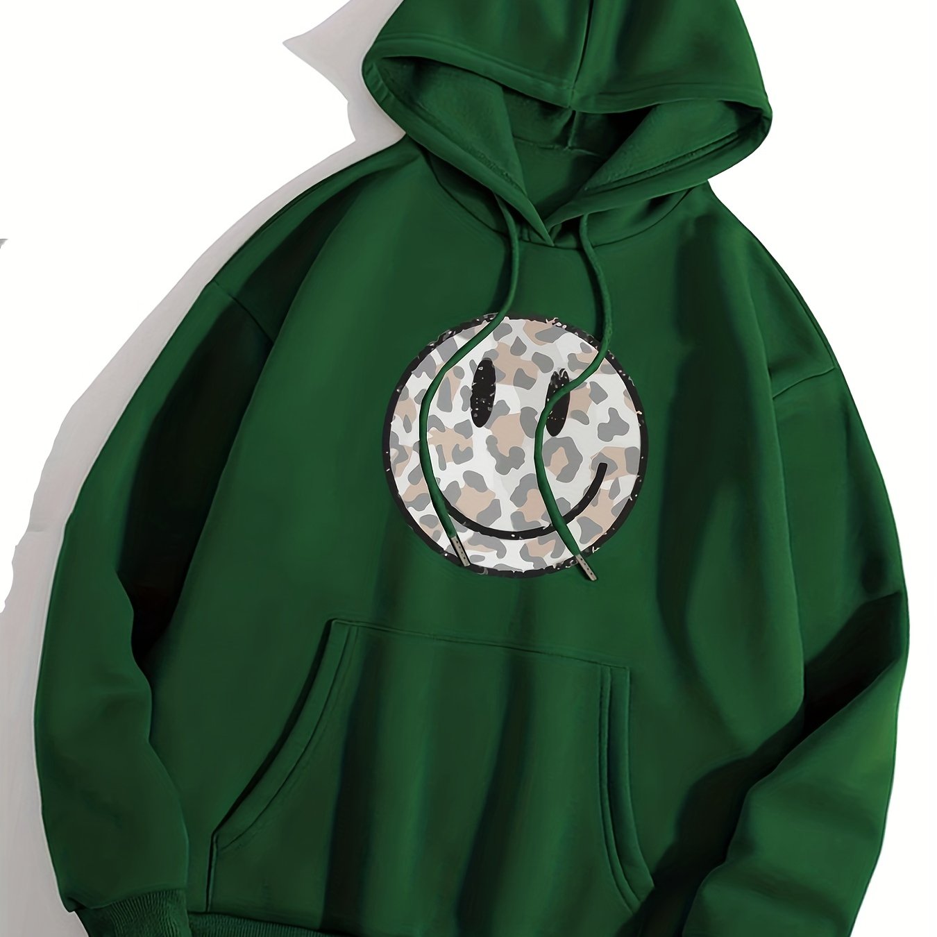 Sixsr Leopard Print Face Graphic Hoodies, Drawstring Kangaroo Pocket Casual Sweatshirt For Spring & Fall, Women's Clothing
