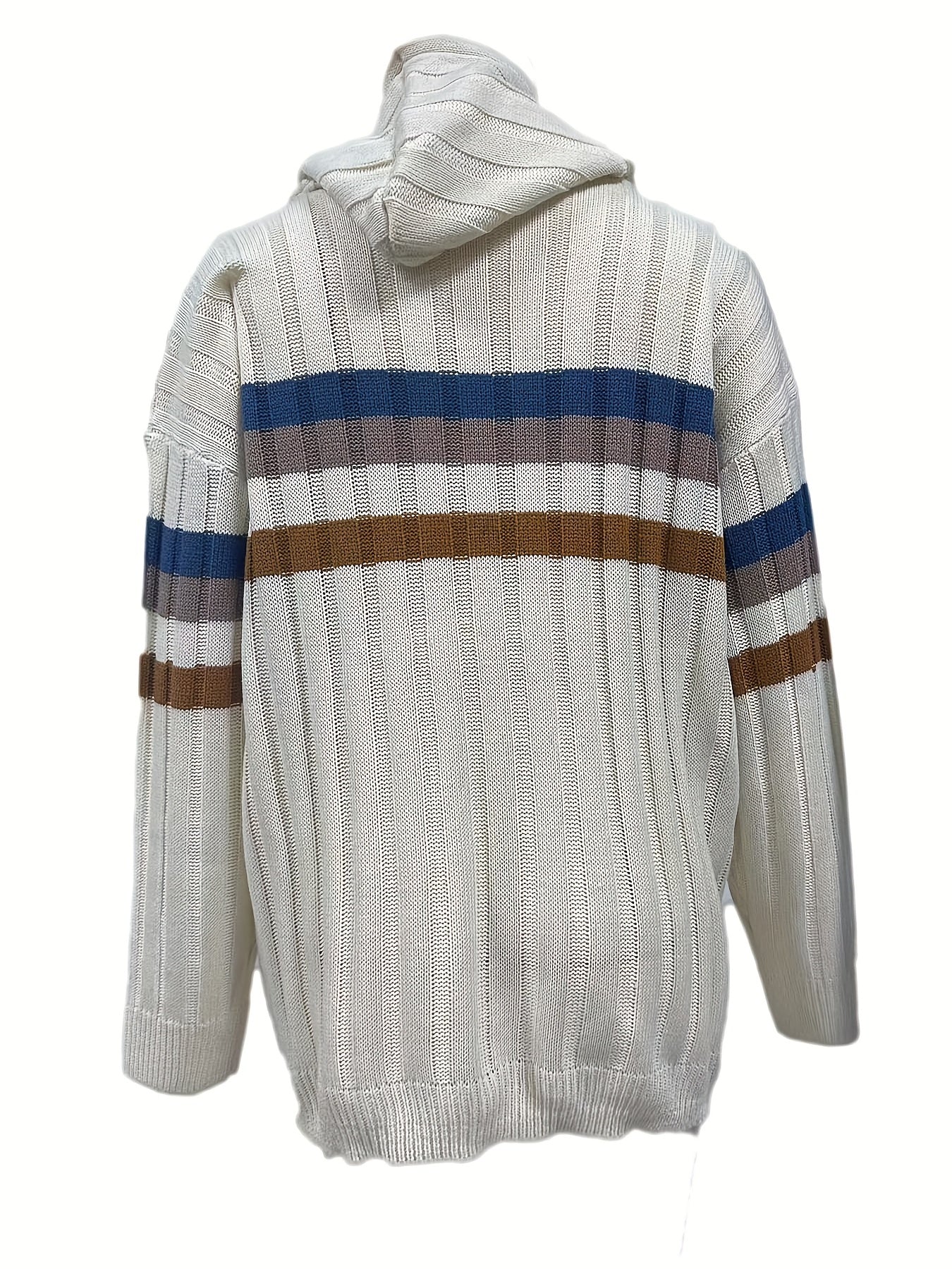 Sixsr Plus Size Casual Sweater, Women's Plus Stripe Print Long Sleeve Drawstring Hoodie Sweater With Pockets