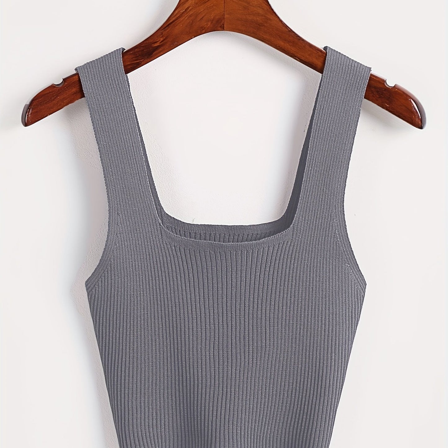 Sixsr Solid Cropped Rib Knitted Vest, Elegant Sleeveless Summer Stretchy Vest, Women's Clothing