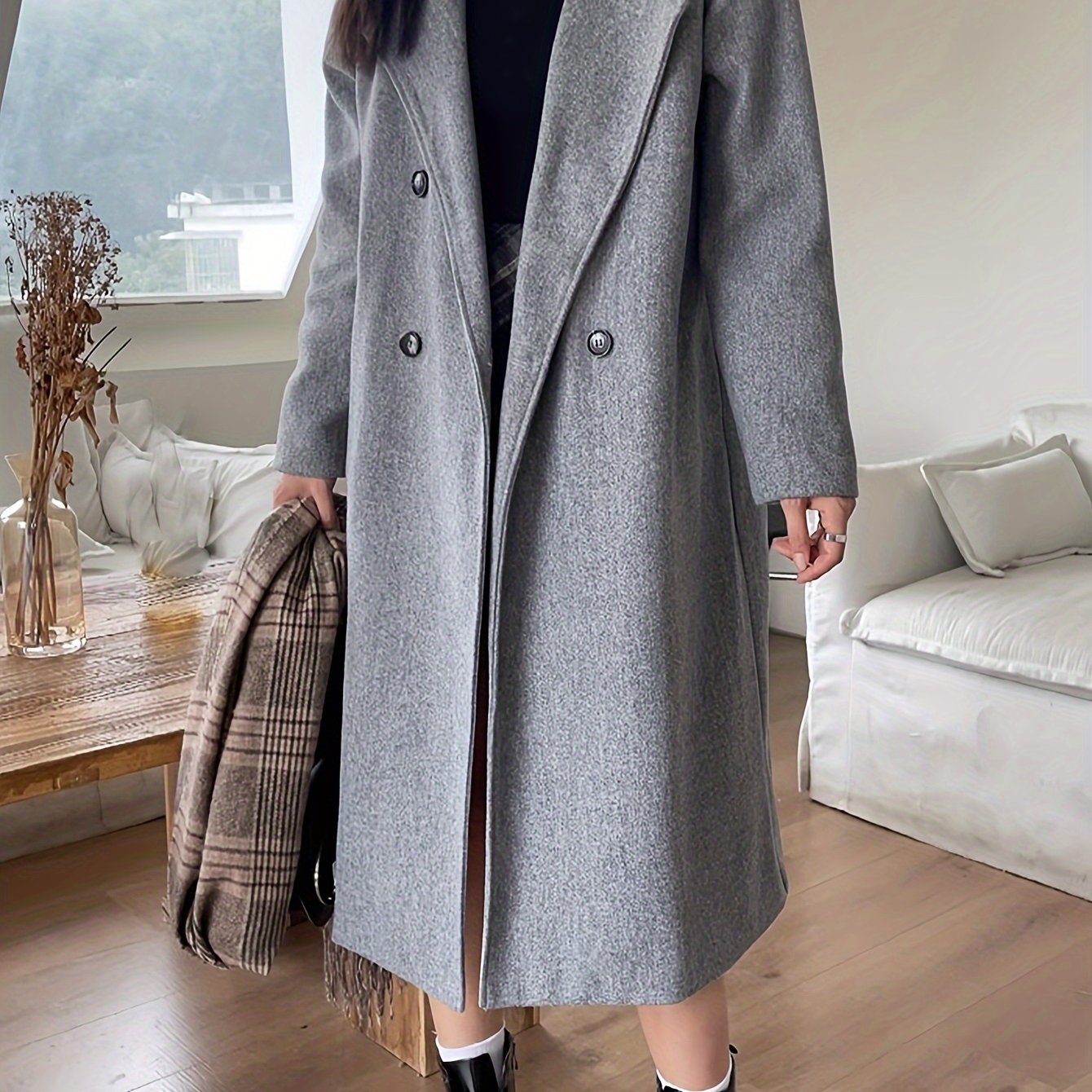 Sixsr Double Breasted Lapel Coat, Casual Long Sleeve Fall & Winter Outerwear, Women's Clothing