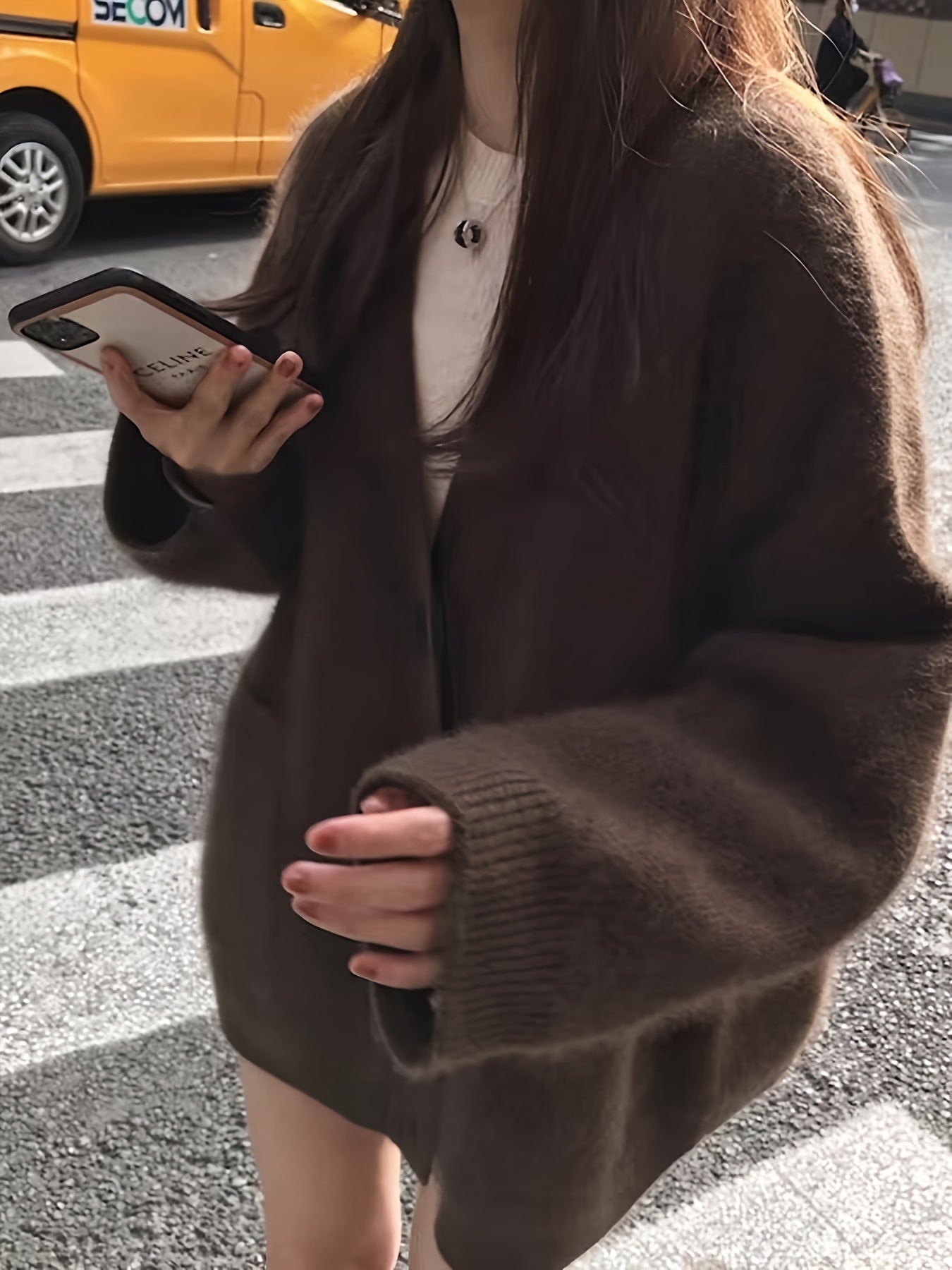 Sixsr Solid Button Down Knit Cardigan, Casual Long Sleeve Loose Fleece Sweater With Pocket, Women's Clothing