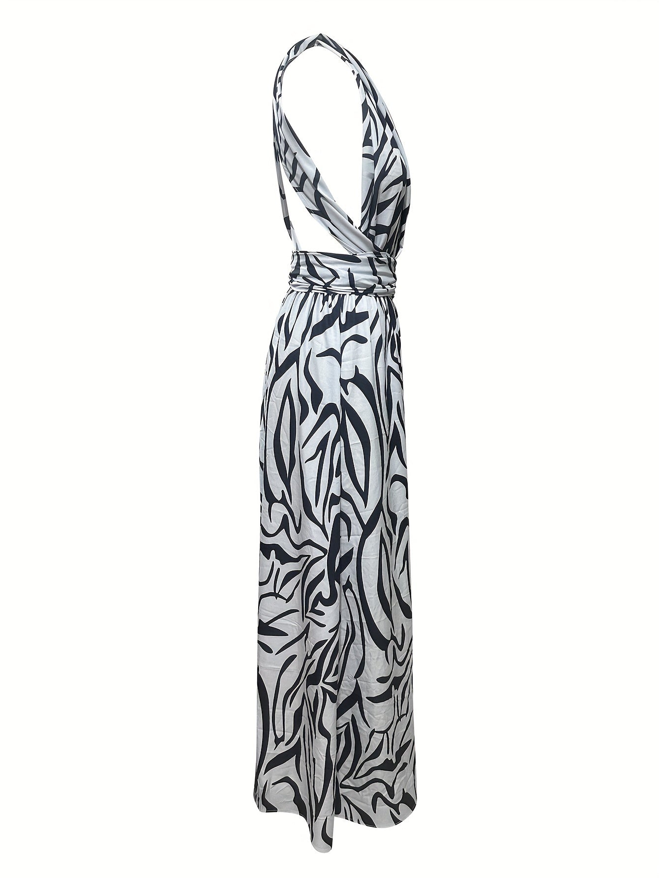 Sixsr Abstract Print One Shoulder Dress, Elegant Backless Sleeveless Maxi Dress, Women's Clothing