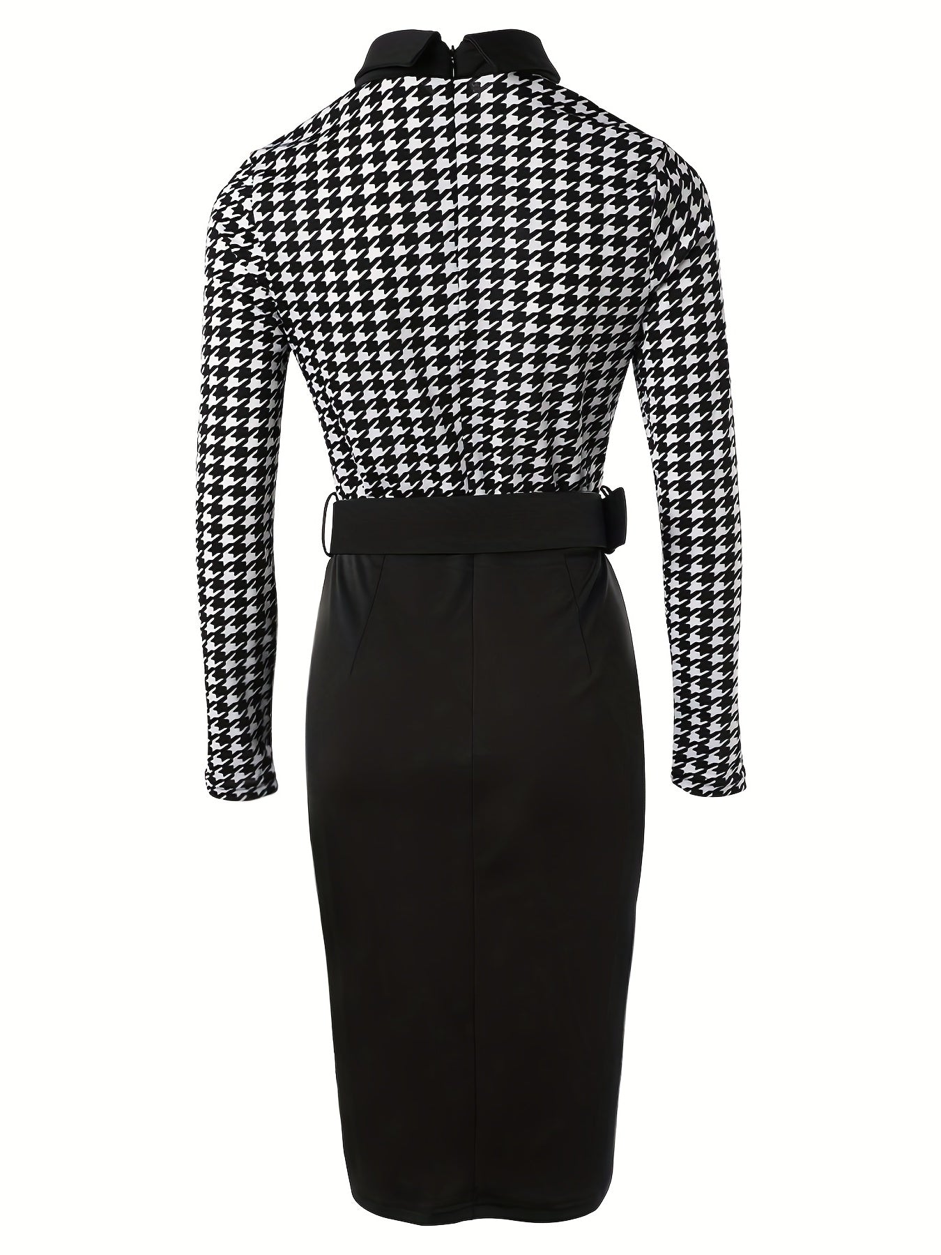 Sixsr Houndstooth Print Bodycon Dress, Elegant Long Sleeve Midi Dress, Women's Clothing
