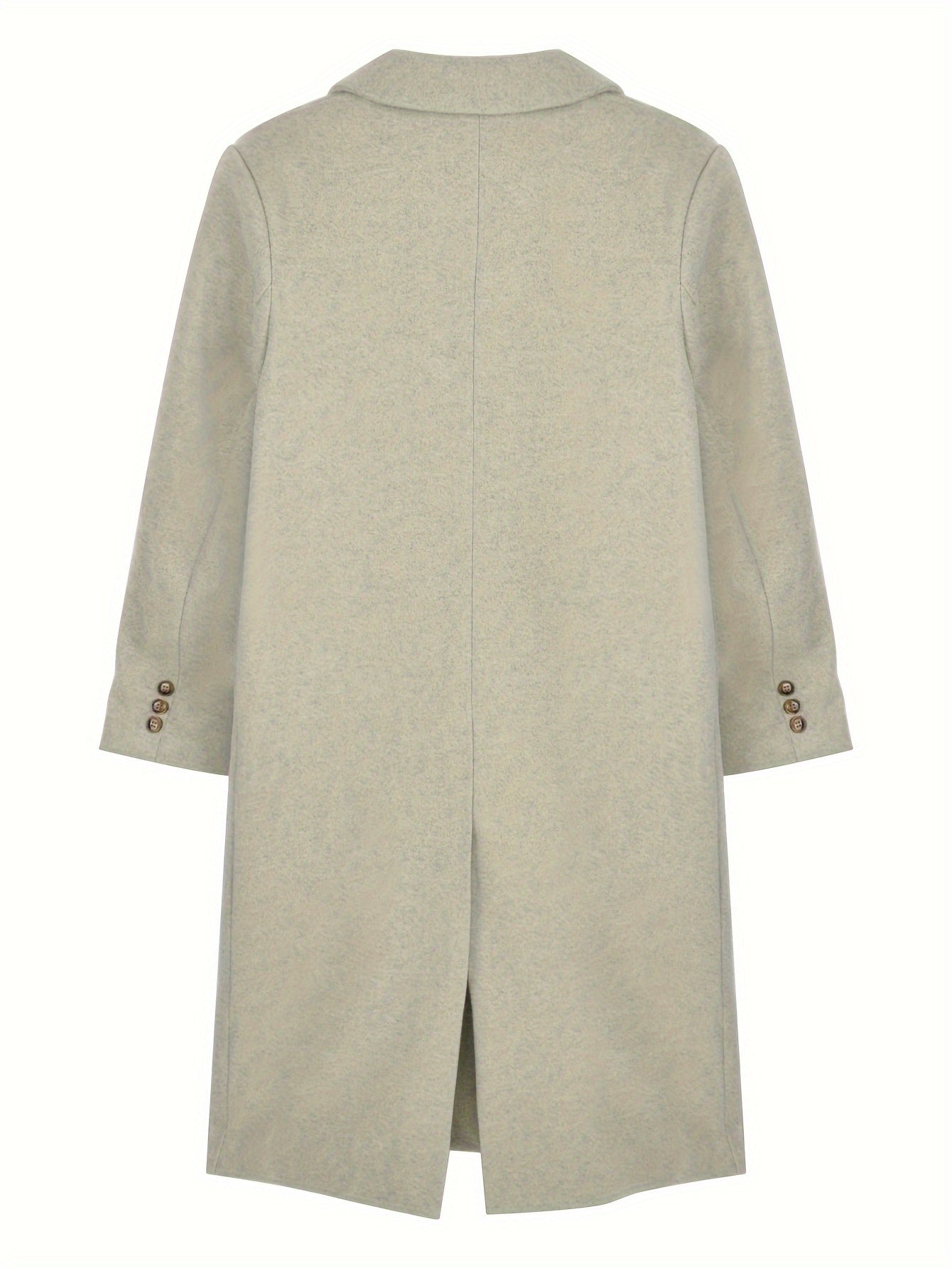 Sixsr Solid Color Double-breasted Coat, Casual Long Sleeve Lapel Coat For Fall & Winter, Women's Clothing