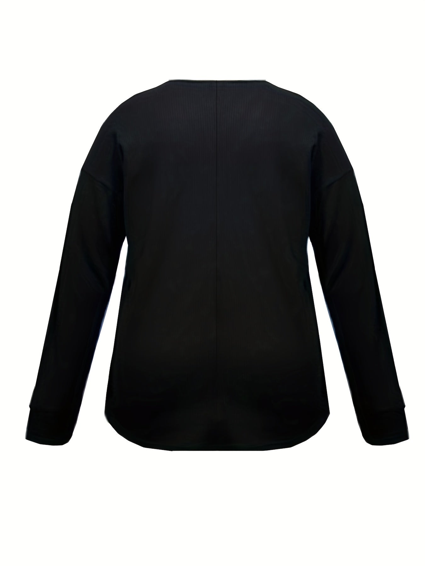 Sixsr Plus Size Basic Sweater, Women's Plus Solid Ribbed Long Sleeve V Neck Slight Stretch Knit Top