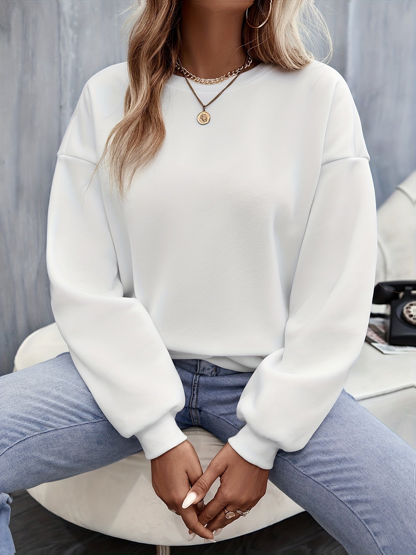 Sixsr Solid Pullover Sweatshirt, Casual Long Sleeve Crew Neck Sweatshirt For Fall & Winter, Women's Clothing