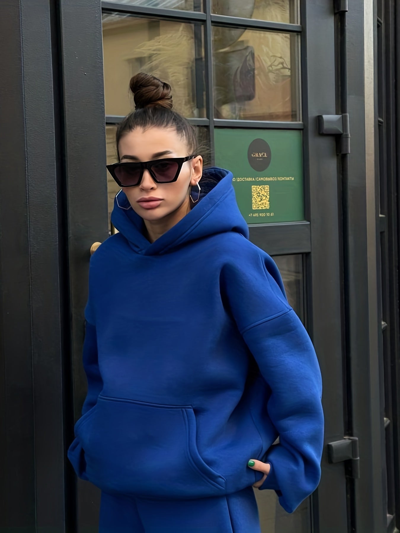 Sixsr Casual Long Sleeve Solid Hooded Sport Sweatshirt For Women, Winter Autumn Warm Hoodie, Women's Tops