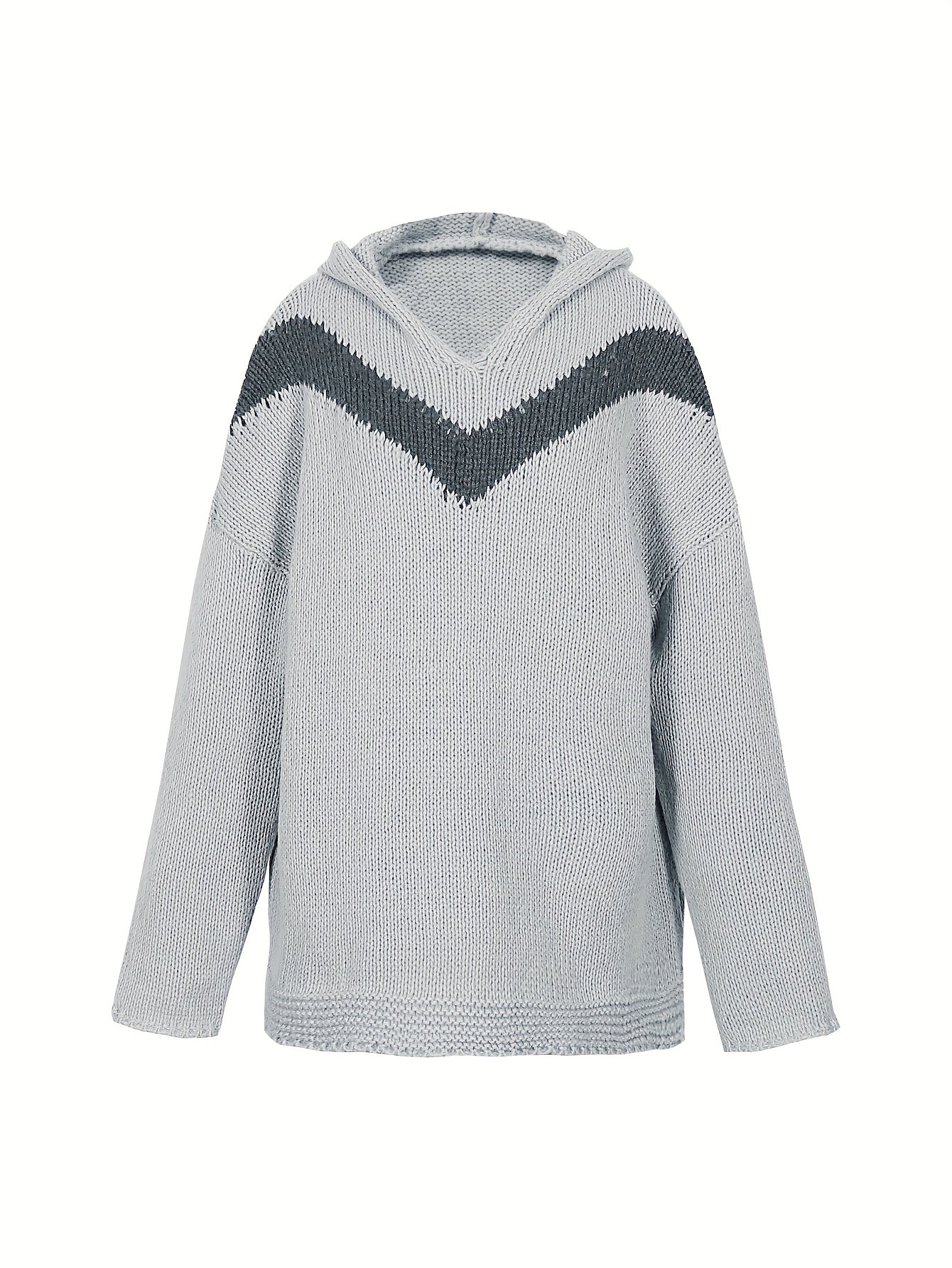 Sixsr Plus Size Casual Sweater, Women's Plus Colorblock Stripe Print Long Sleeve Hooded Jumper