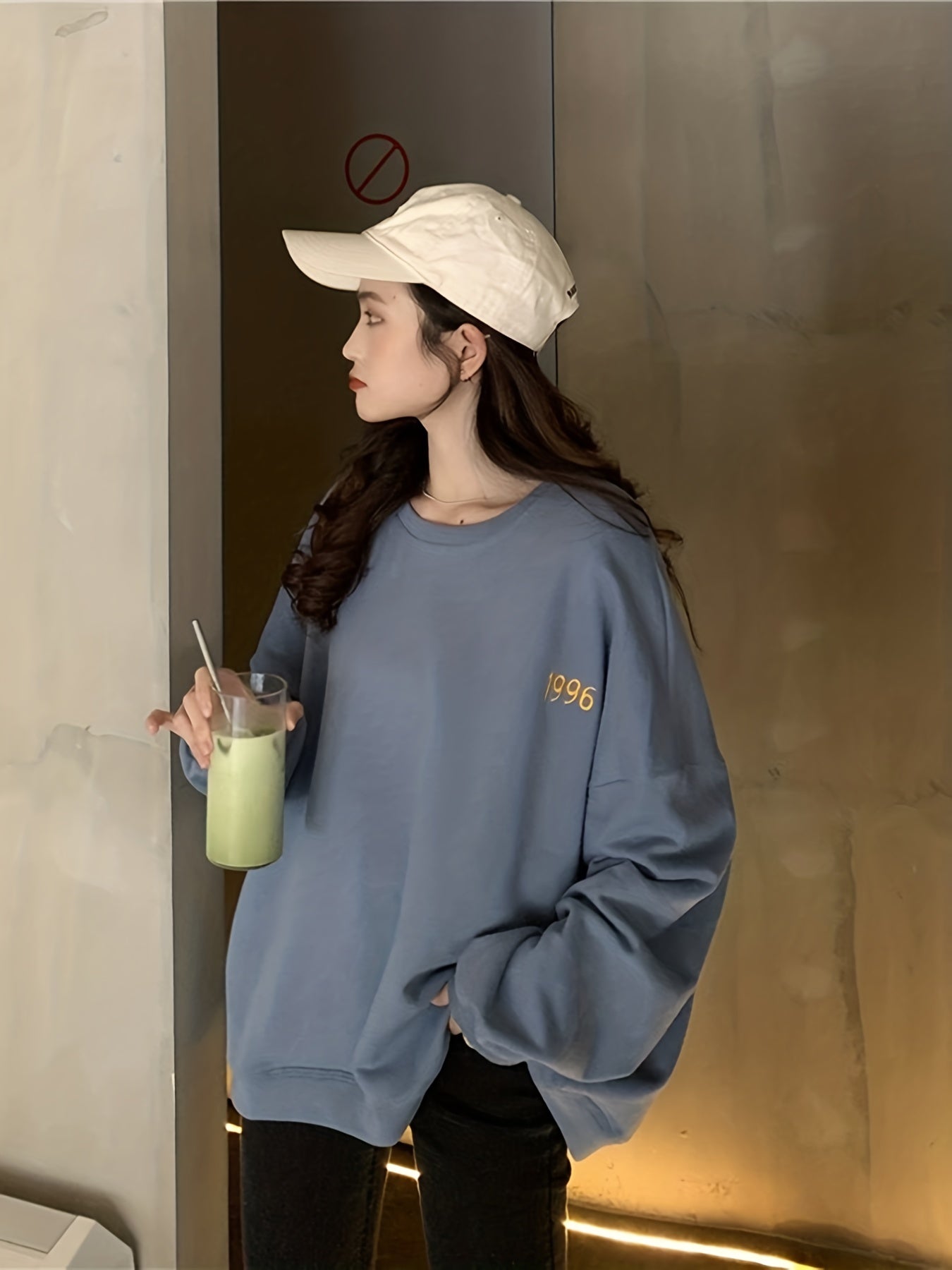 Sixsr 1996 Print Sweatshirt, Casual Long Sleeve Crew Neck Sweatshirt, Women's Clothing
