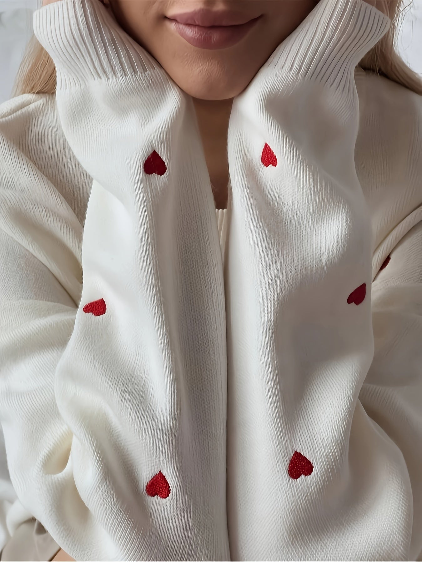 Sixsr Heart Pattern Crew Neck Knit Sweater, Casual Long Sleeve Pullover Sweater, Women's Clothing