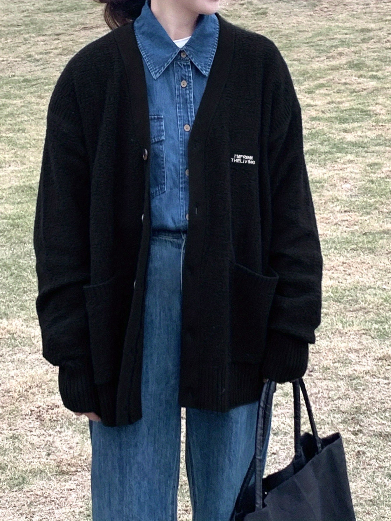 Sixsr Letter Embroidered V-neck Cardigan, Casual Long Sleeve Cardigan For Fall & Winter, Women's Clothing