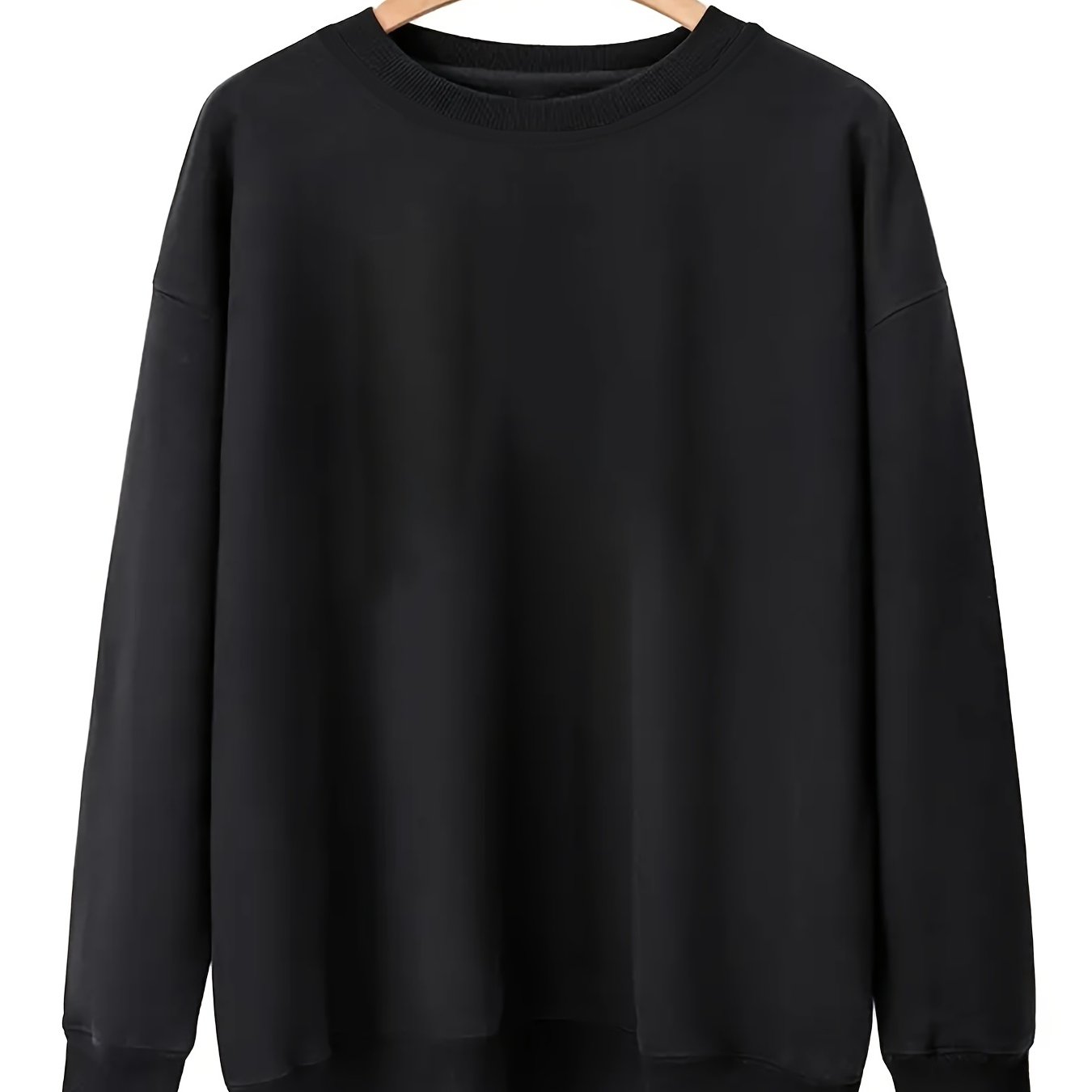 Sixsr Plus Size Casual Sweatshirt, Women's Plus Solid Long Sleeve Drop Shoulder Round Neck Slight Stretch Pullover Sweatshirt