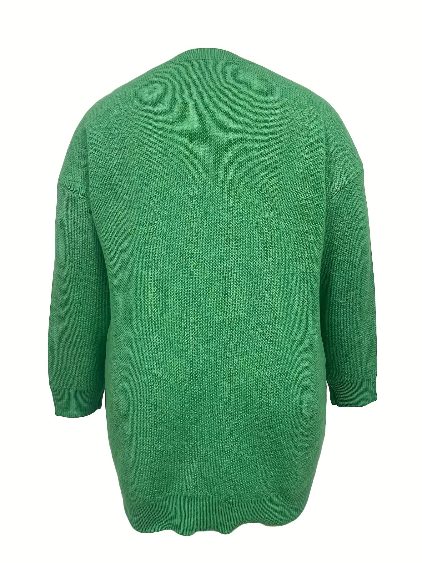 Sixsr Plus Size Casual Sweater, Women's Plus Solid Long Sleeve V Neck Oversized Sweater