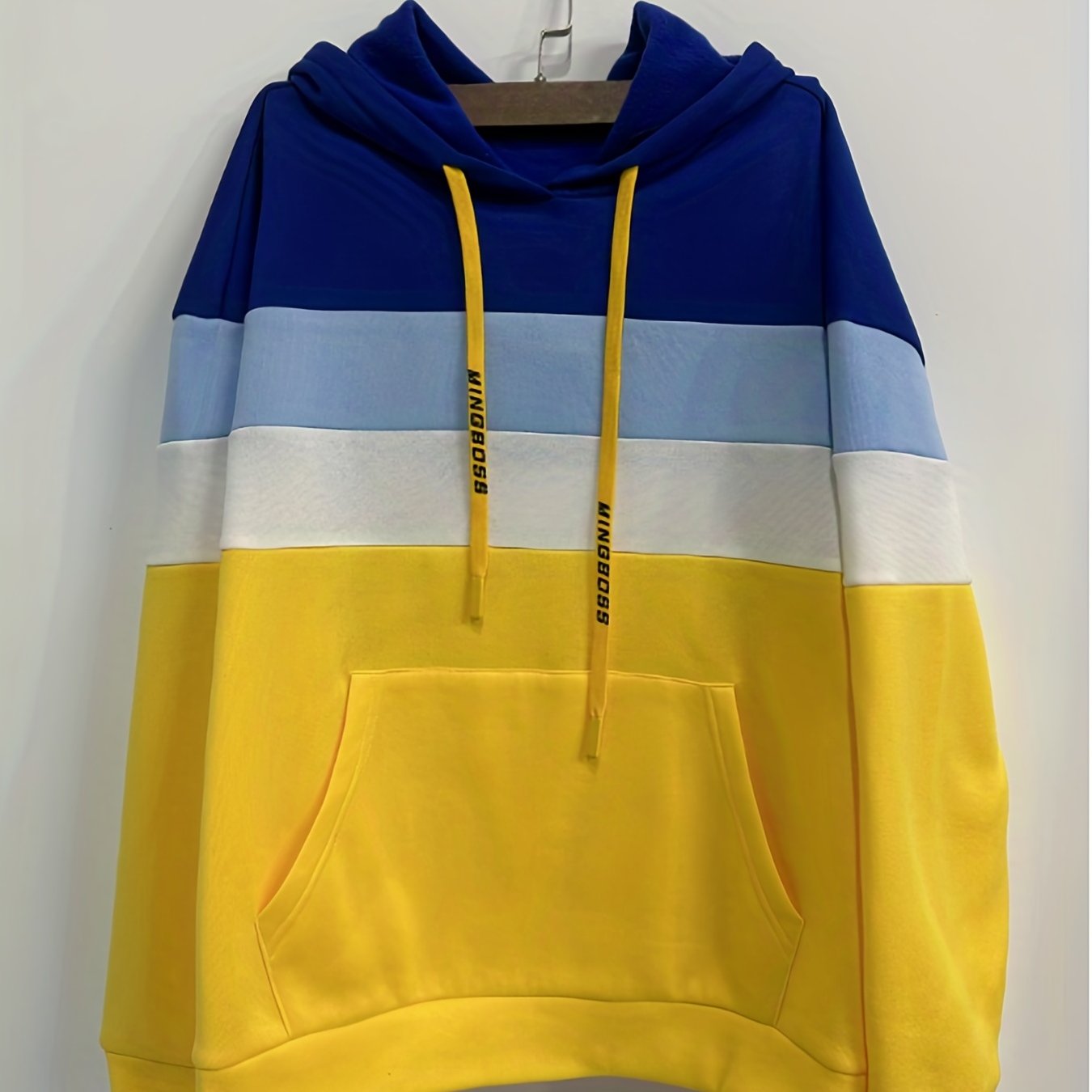 Sixsr Plus Size Casual Sweatshirt, Women's Plus Colorblock Long Sleeve Drawstring Hoodie Sweatshirt