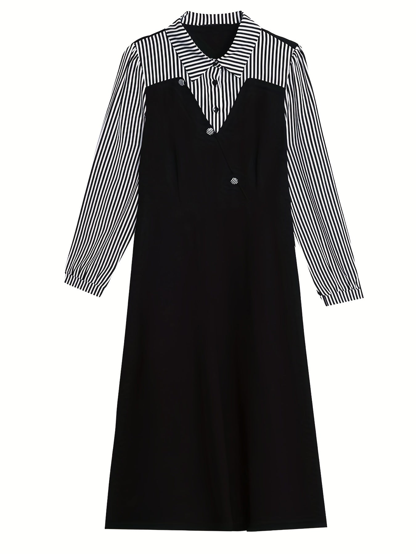 Sixsr Striped Print Splicing Dress, Elegant Long Sleeve Midi Dress, Women's Clothing
