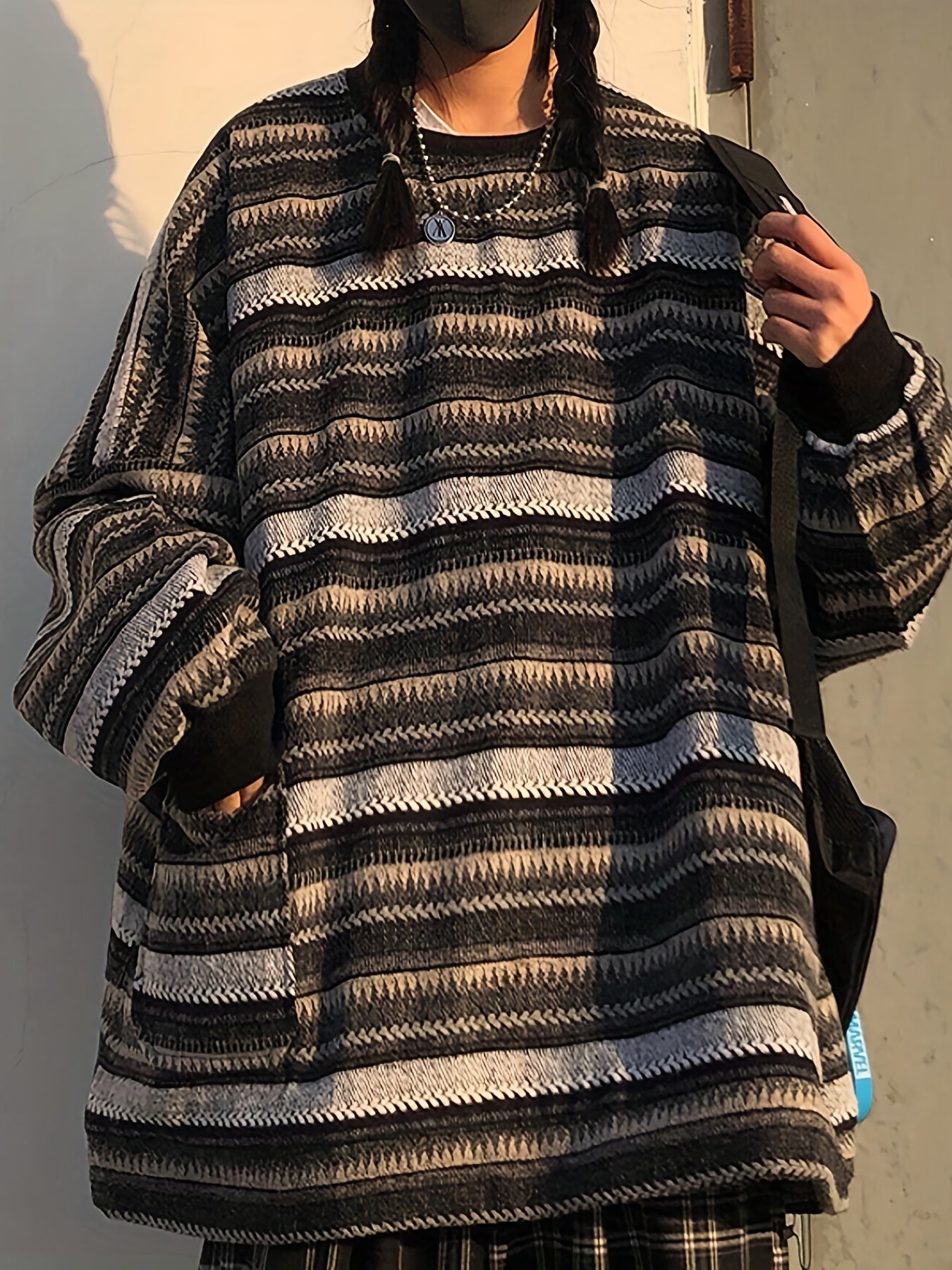 Sixsr Striped Drop Shoulder Sweatshirt, Casual Crew Neck Long Sleeve Pullover, Women's Clothing
